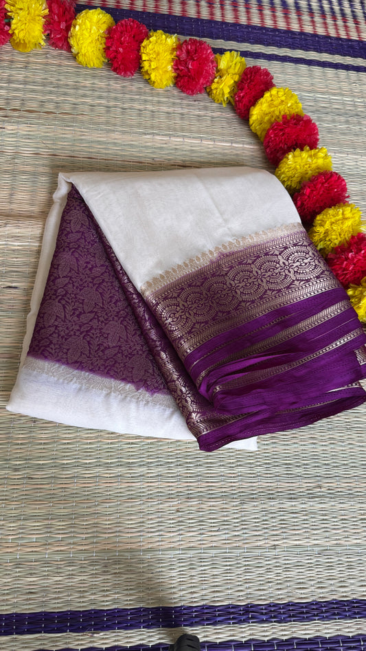 Semi Silk Saree - Cream and Wine