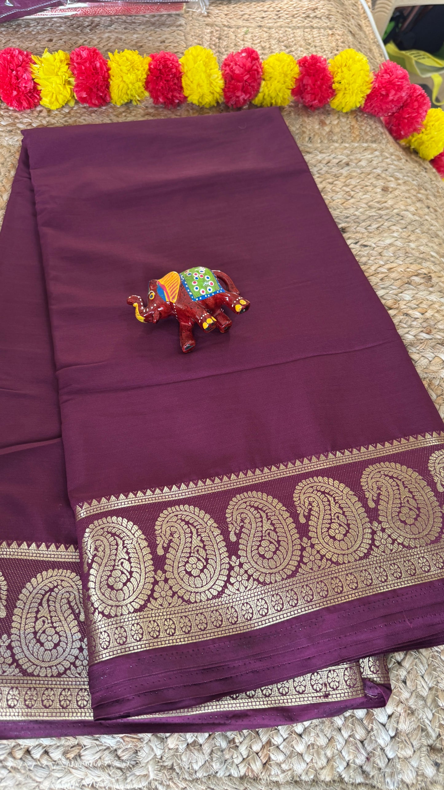 Semi Silk Saree - Solid Purple with Mango Boarder