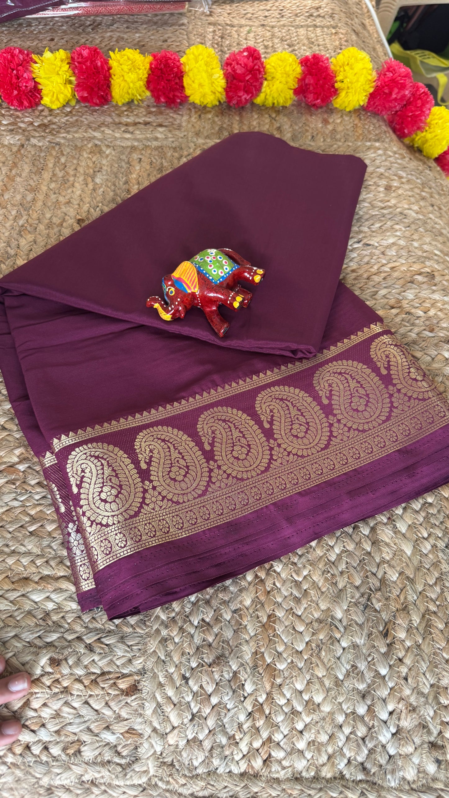 Semi Silk Saree - Solid Purple with Mango Boarder