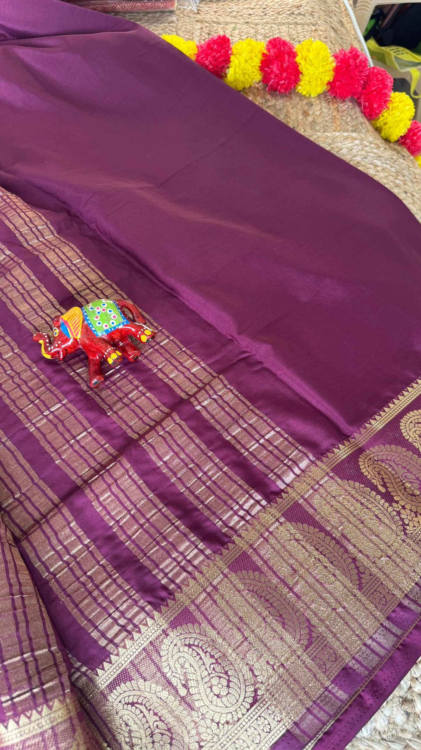 Semi Silk Saree - Solid Purple with Mango Boarder
