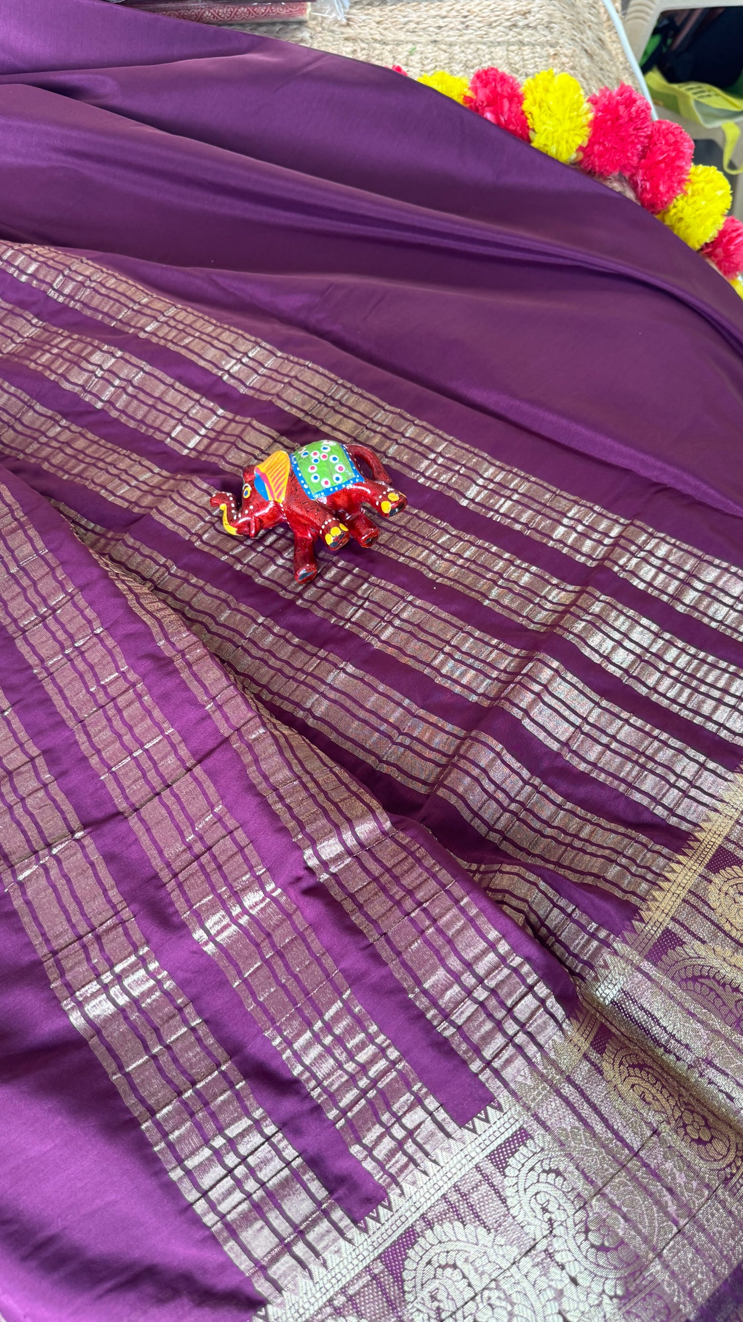 Semi Silk Saree - Solid Purple with Mango Boarder