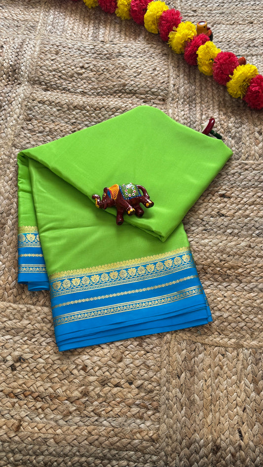 Pure Mysore Silk Saree - Green and Blue