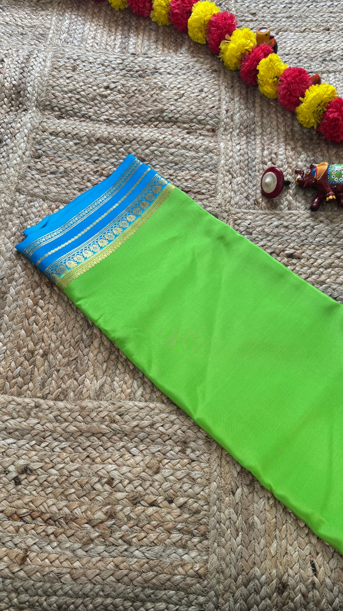 Pure Mysore Silk Saree - Green and Blue
