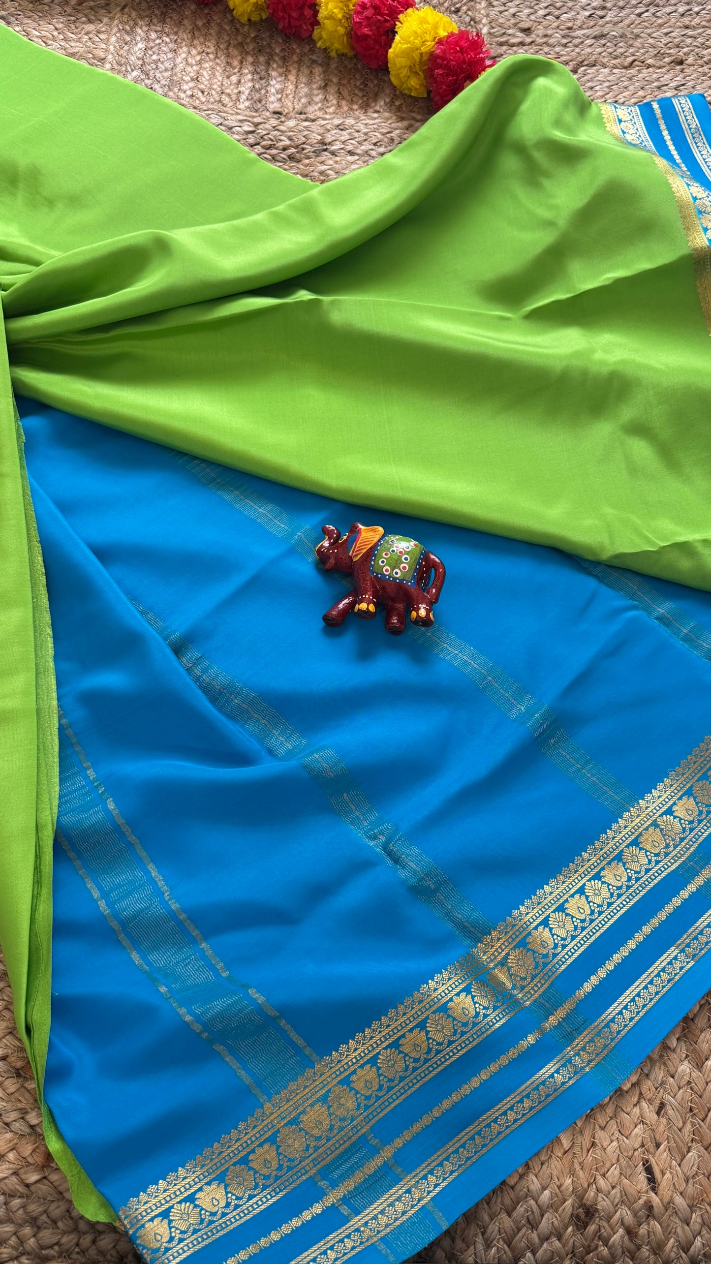 Pure Mysore Silk Saree - Green and Blue