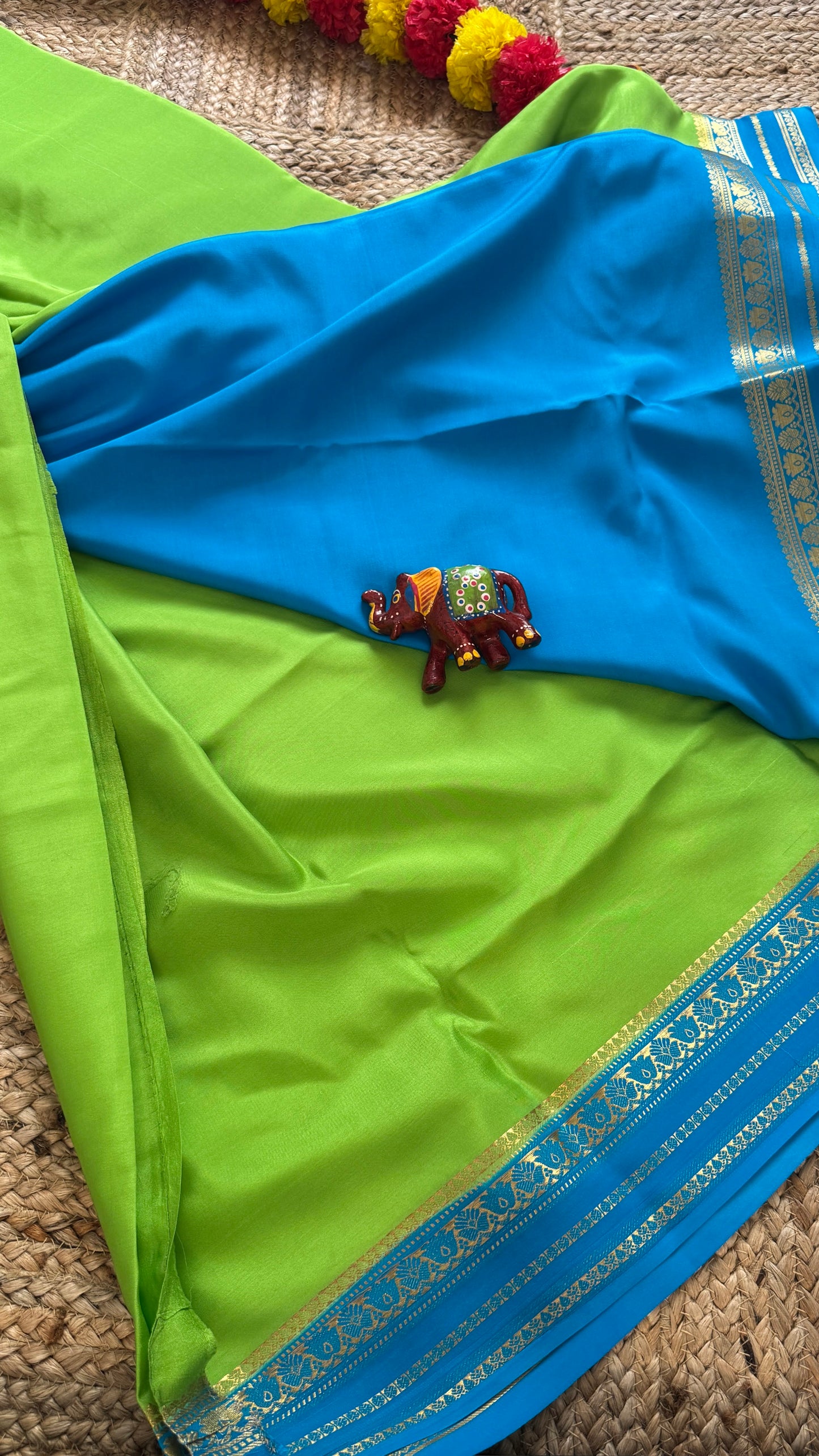Pure Mysore Silk Saree - Green and Blue