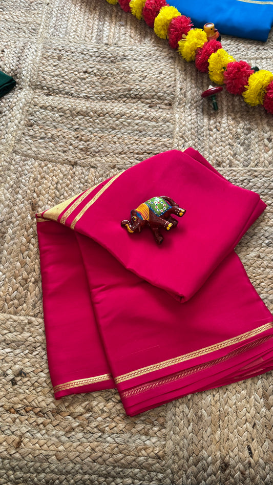 Pure Mysore Silk Saree - 4 Lines Rani Pink