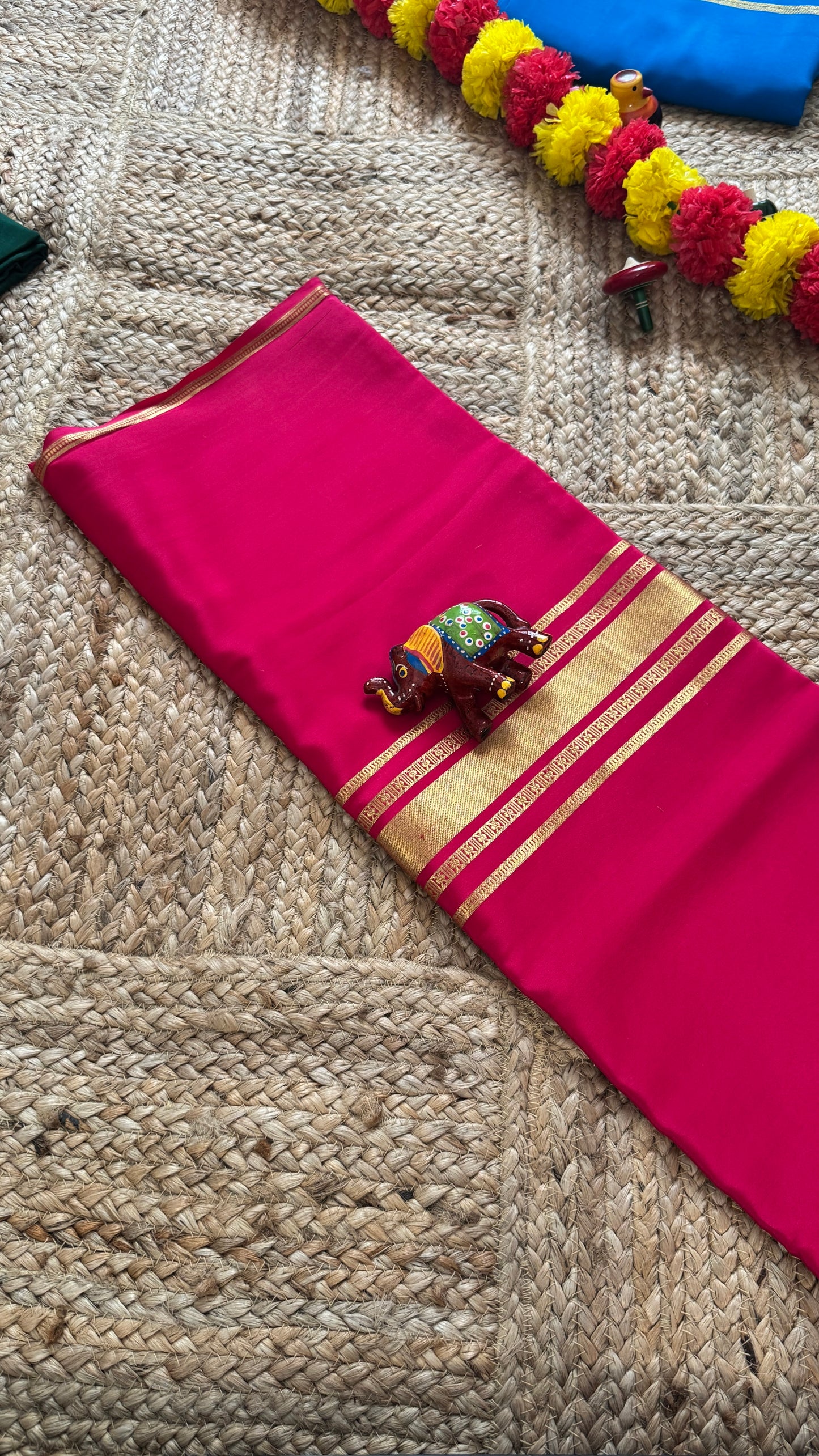 Pure Mysore Silk Saree - 4 Lines Rani Pink