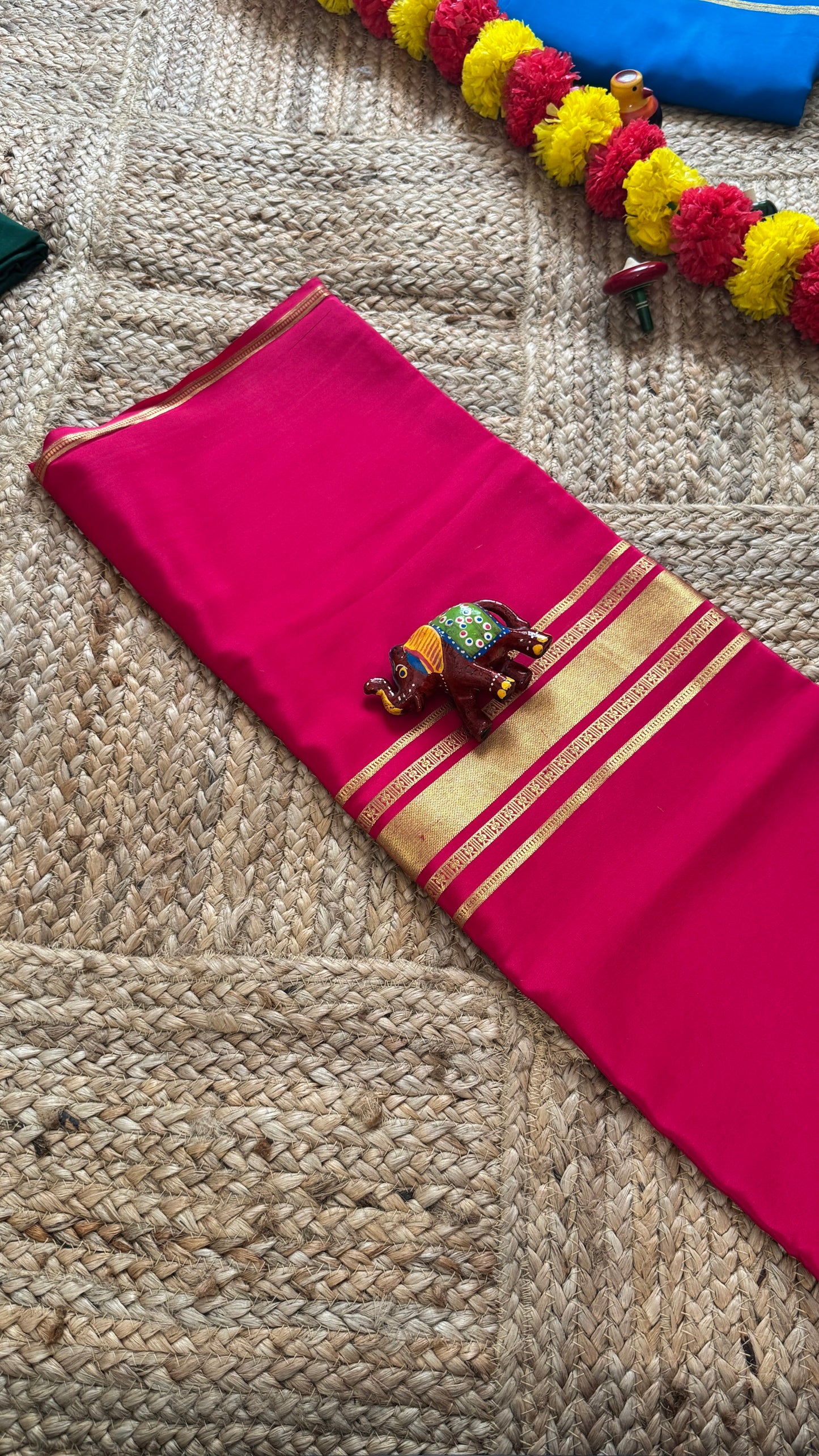 Pure Mysore Silk Saree - 4 Lines Rani Pink