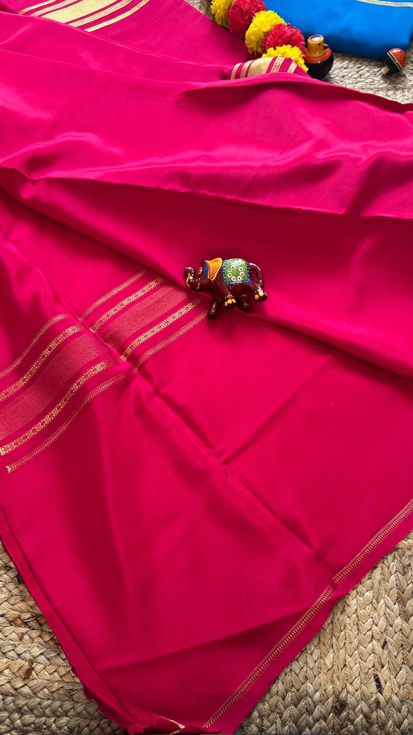 Pure Mysore Silk Saree - 4 Lines Rani Pink