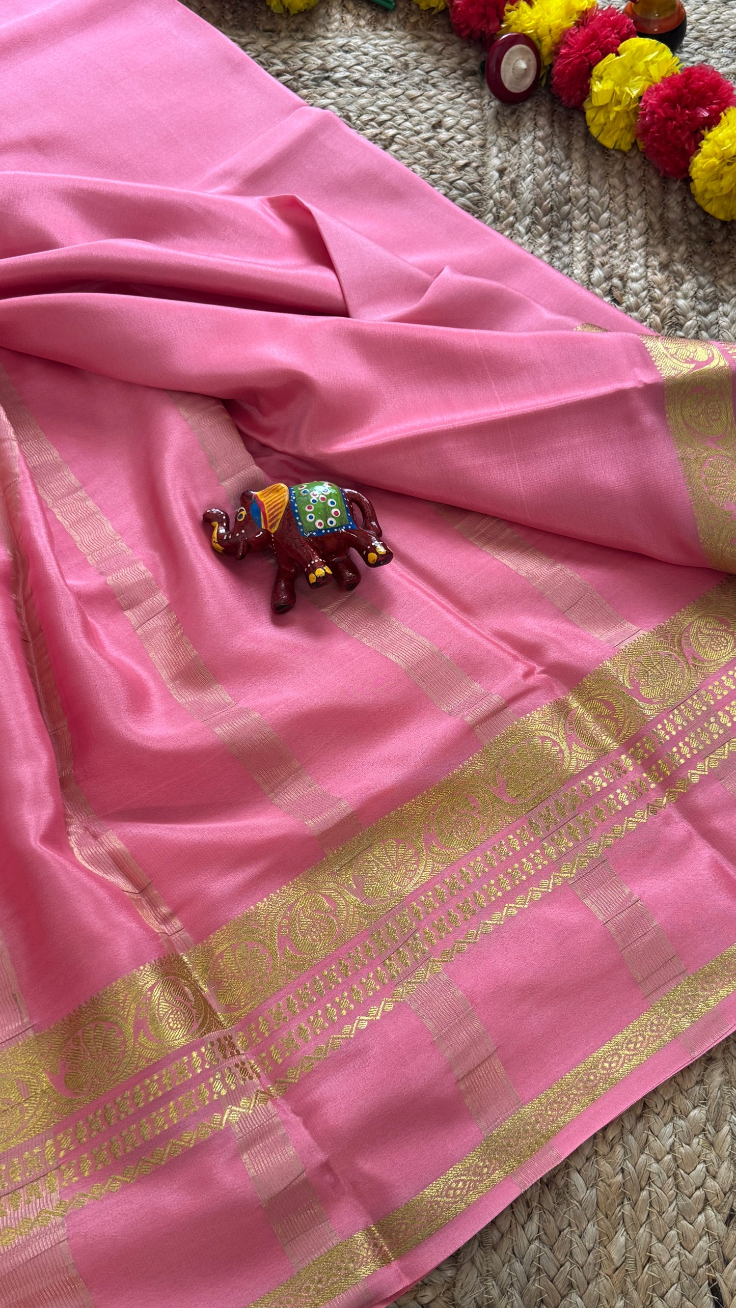 Pure Mysore Silk Saree - Plain Pink