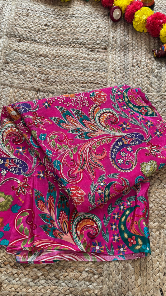 Designer Blouse Fabric - Crepe Silk Pink