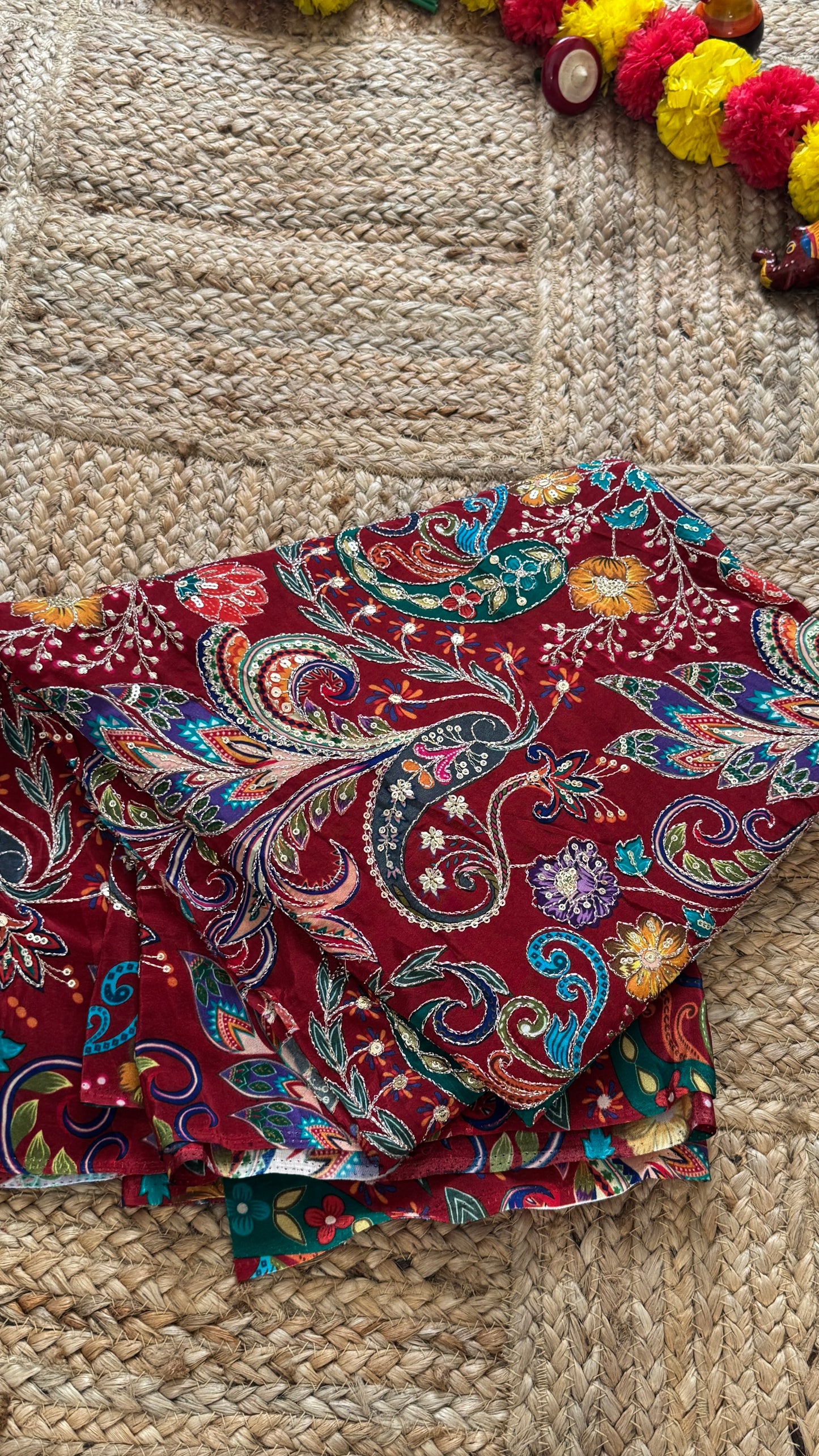 Designer Blouse Fabric - Crepe Silk Maroon
