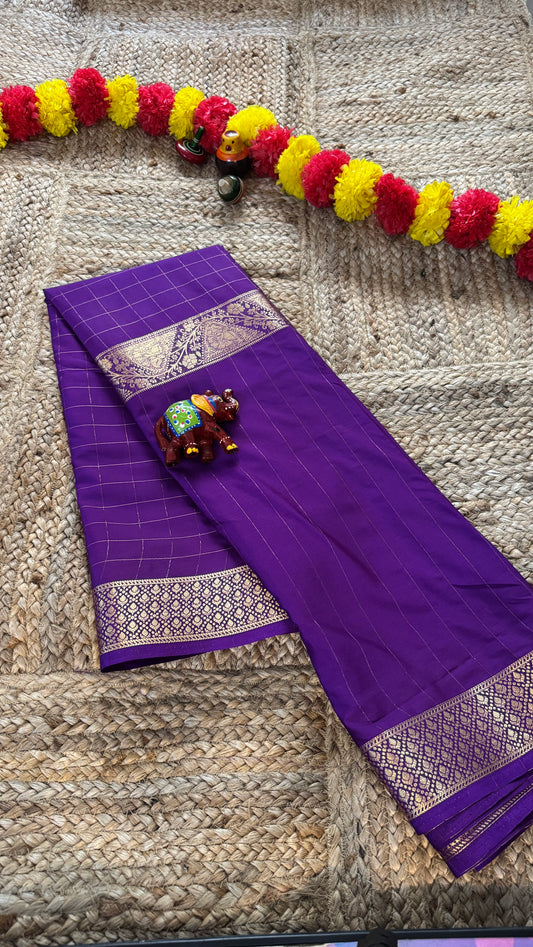 Semi Silk Solid Purple with Checks