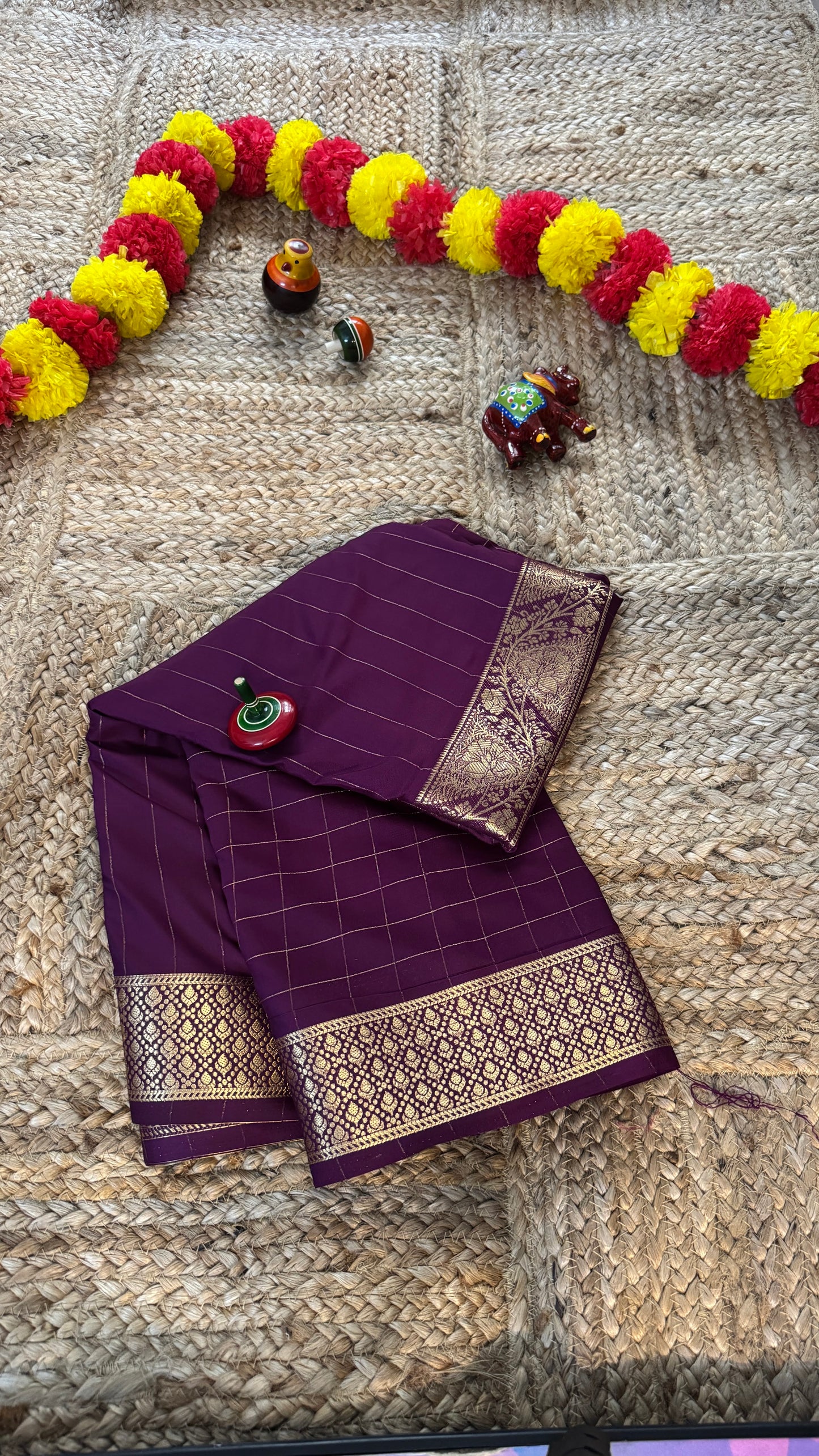 Semi Silk Solid Wine with Checks