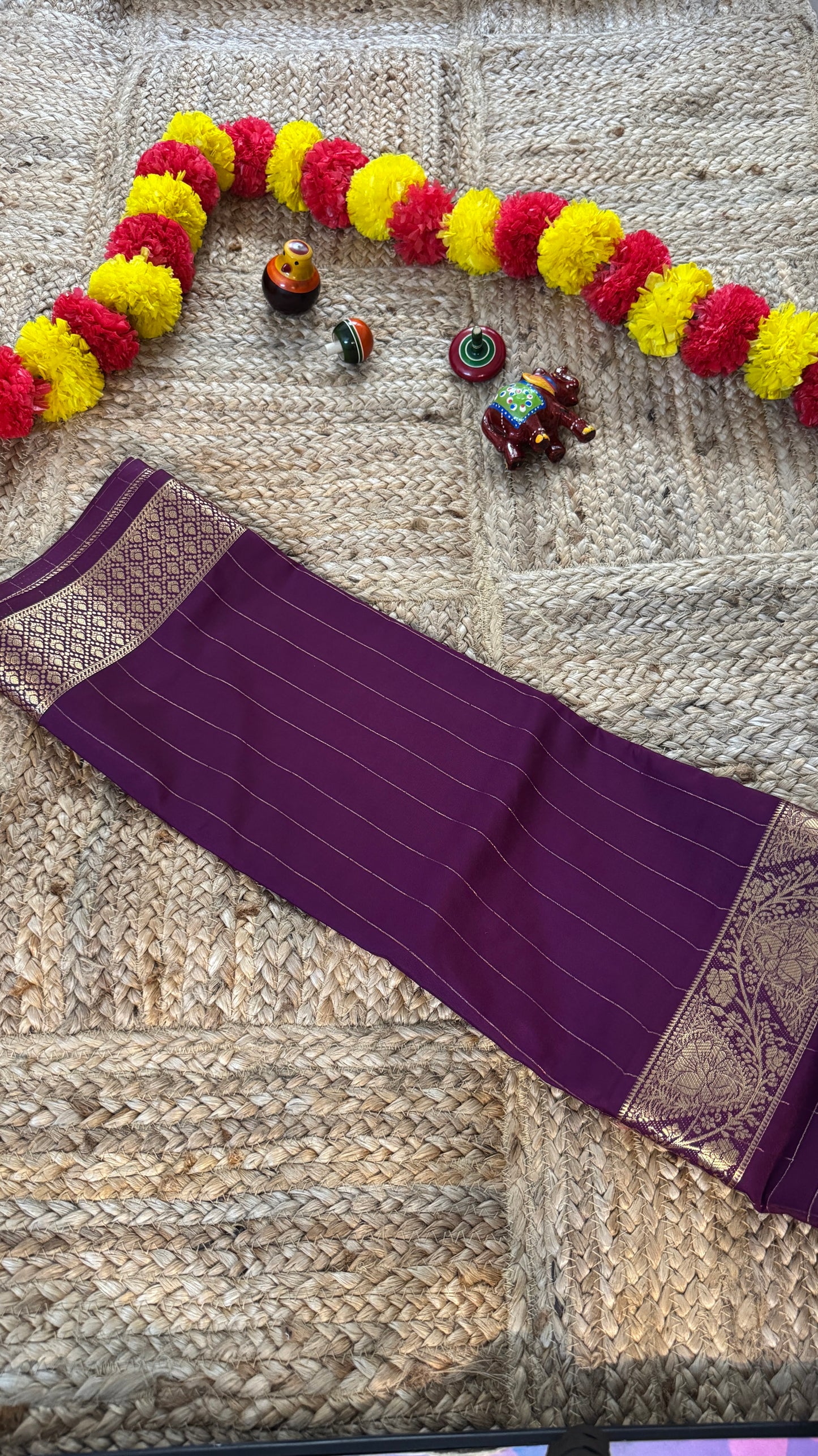 Semi Silk Solid Wine with Checks
