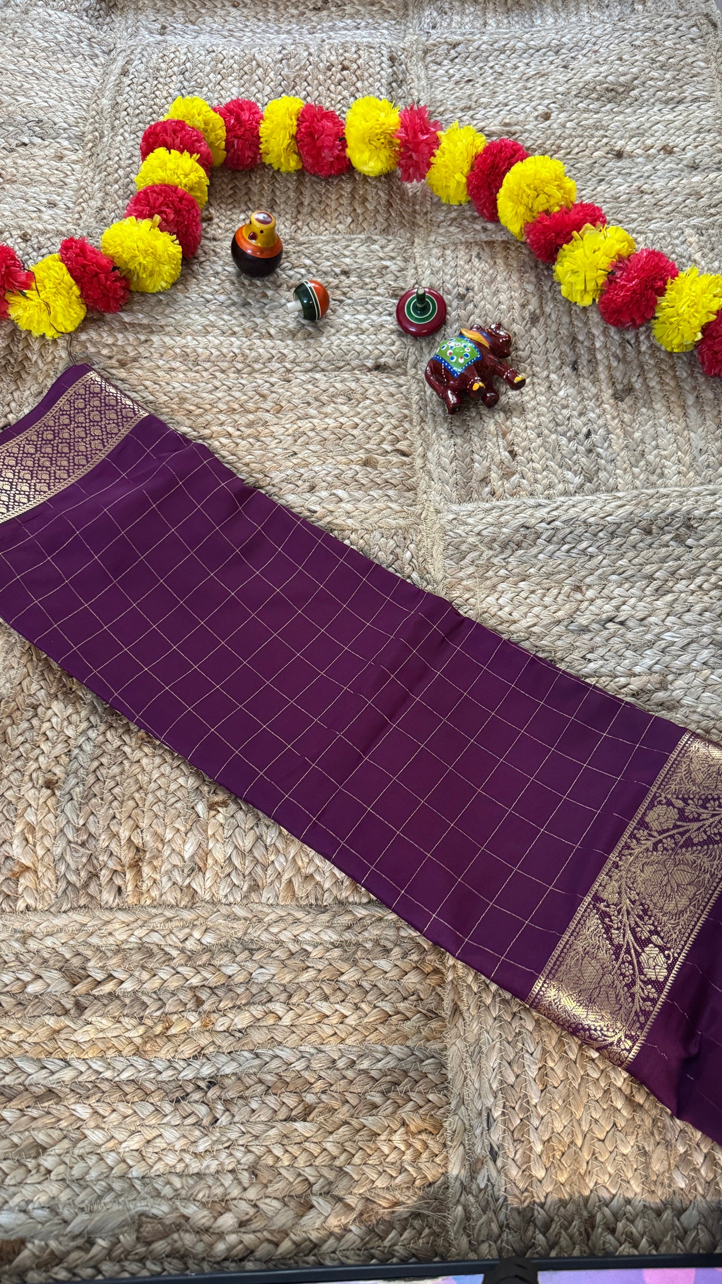 Semi Silk Solid Wine with Checks