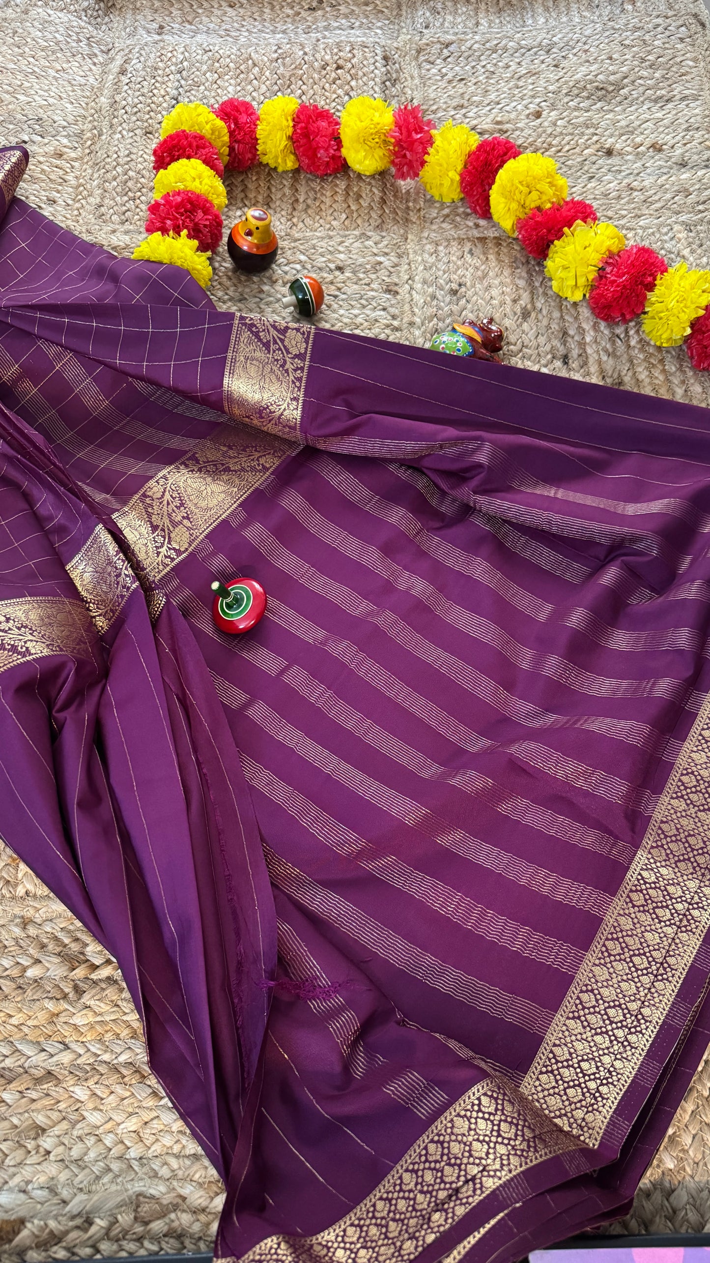 Semi Silk Solid Wine with Checks