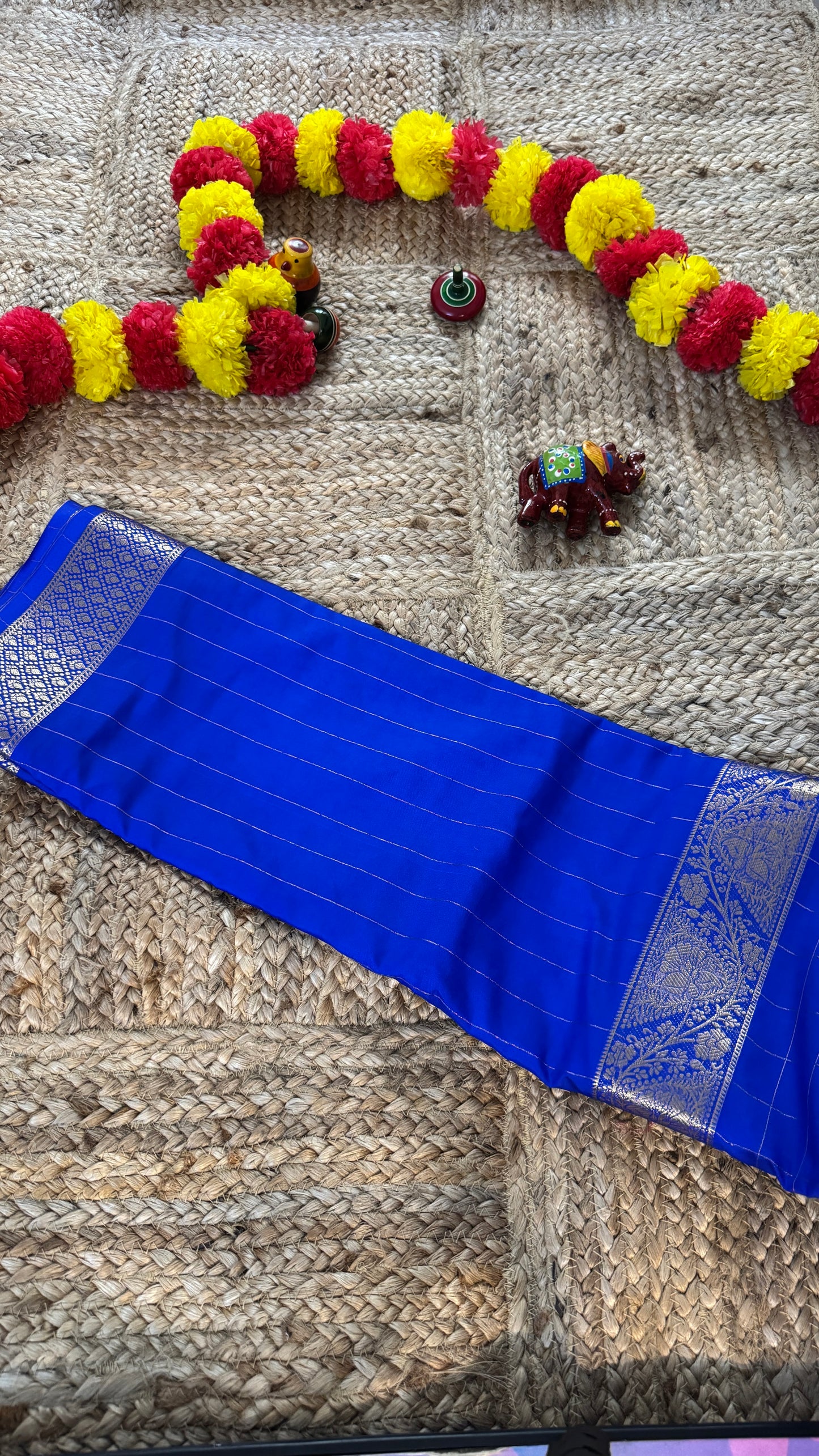 Semi Silk Solid Blue with Checks