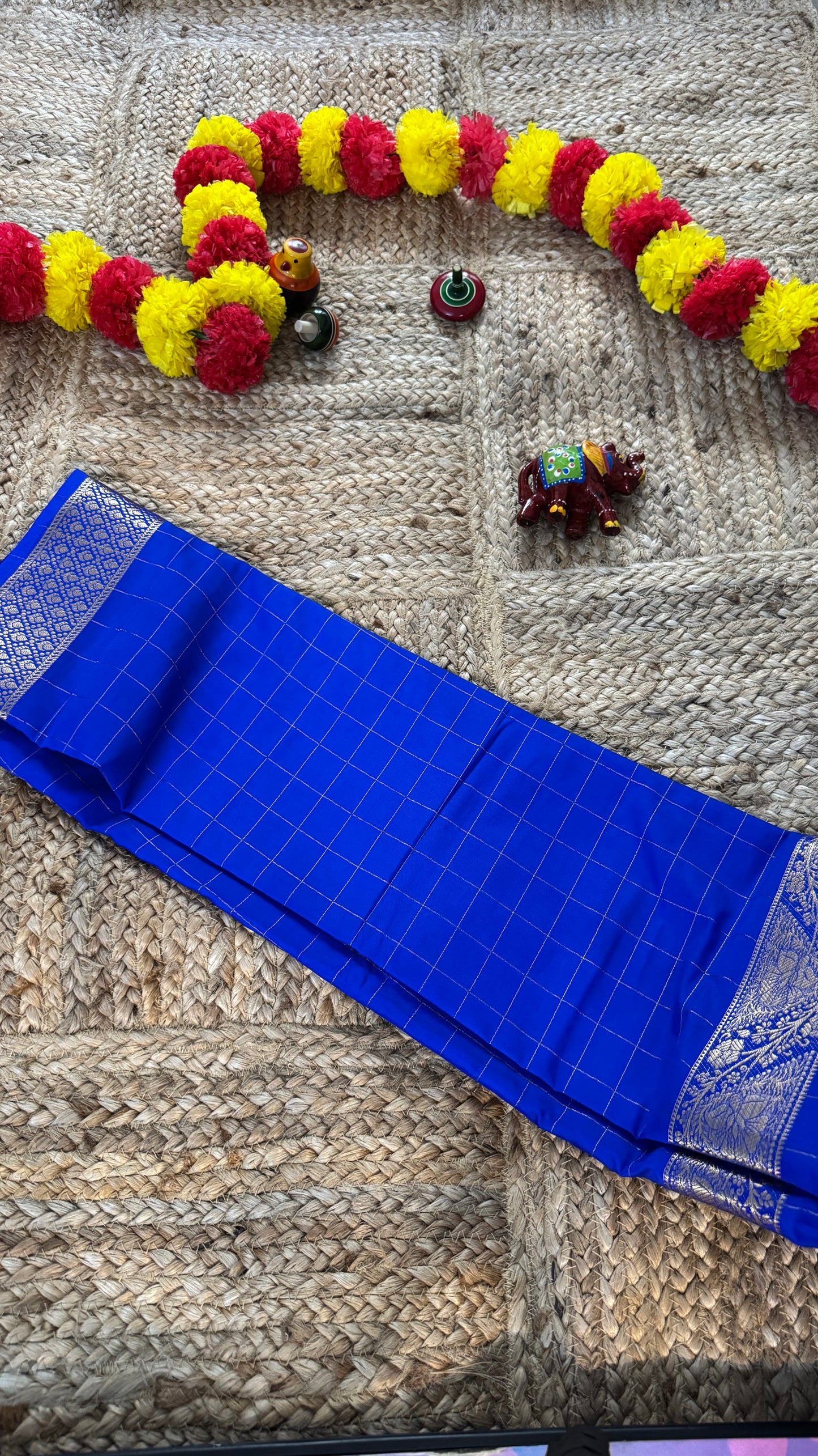 Semi Silk Solid Blue with Checks