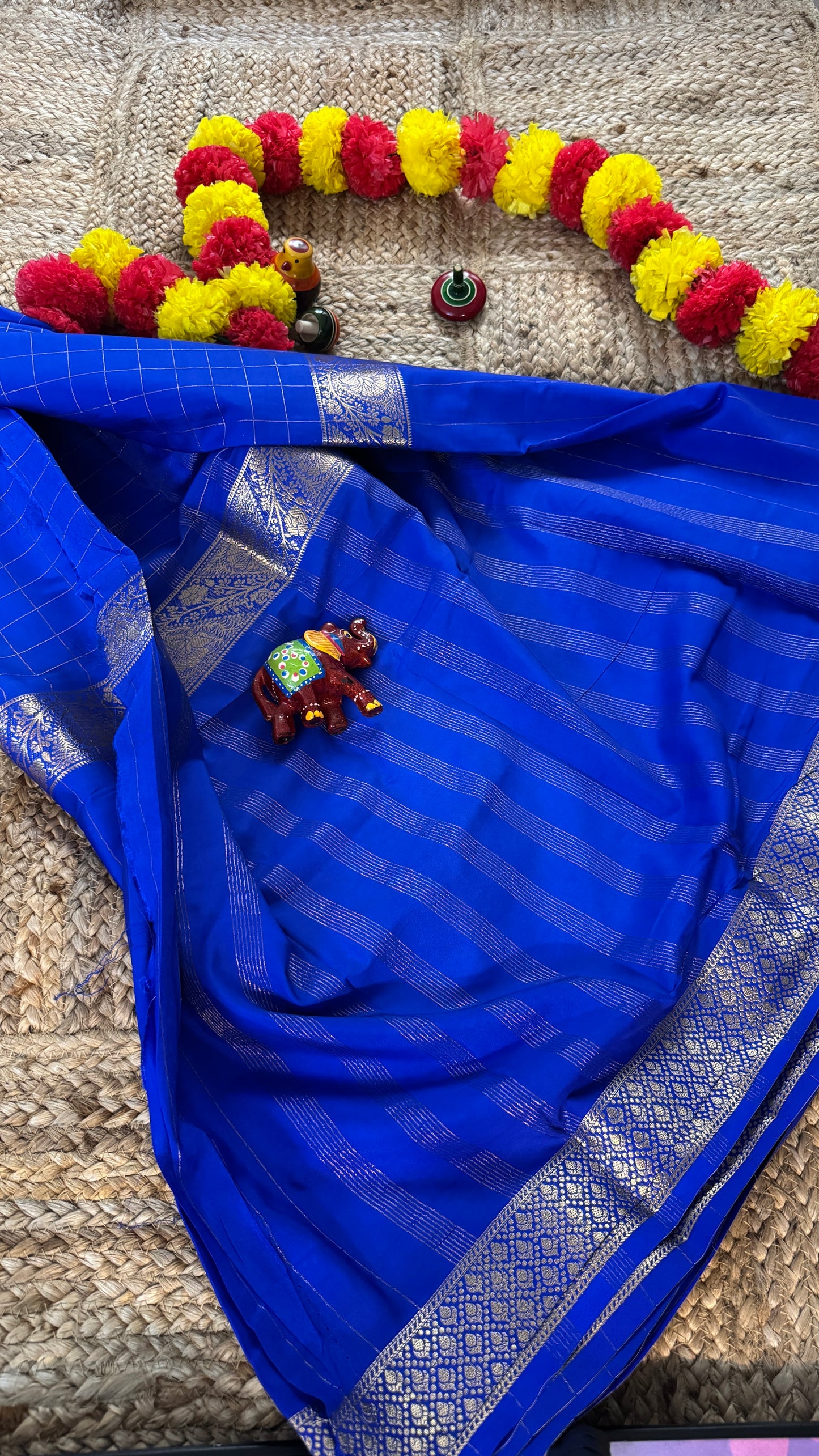 Semi Silk Solid Blue with Checks