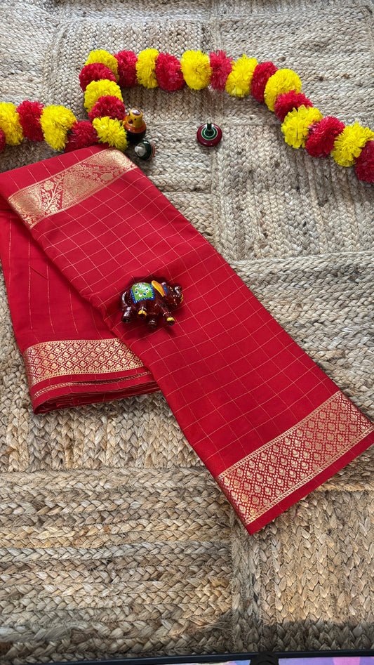 Semi Silk Solid Red with Checks