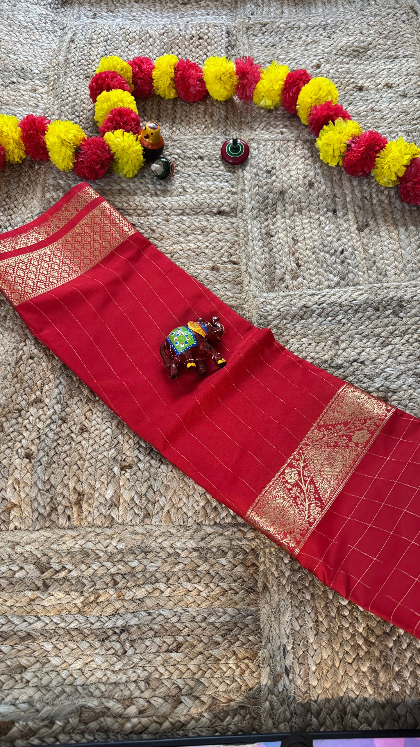 Semi Silk Solid Red with Checks