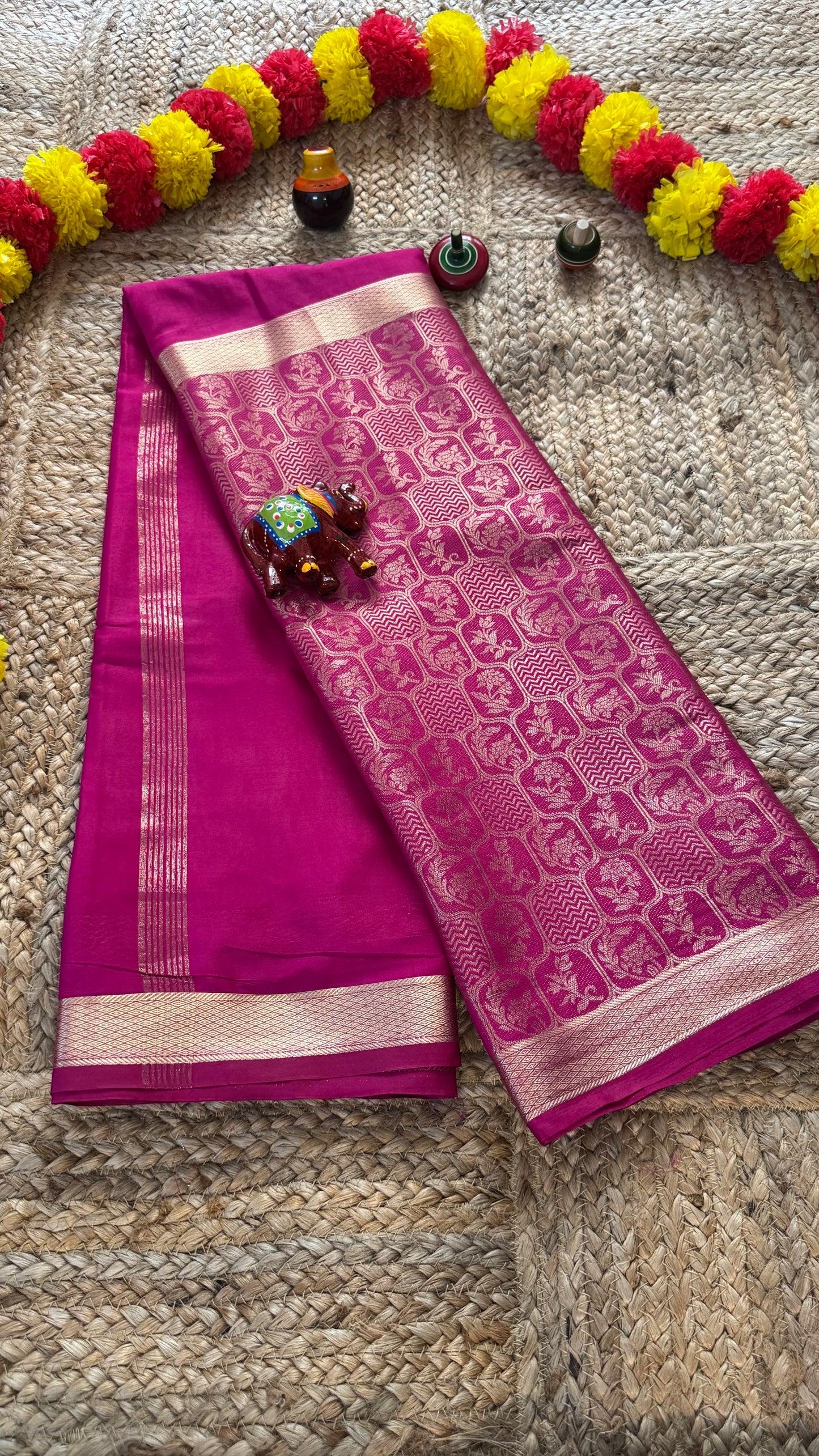 Semi Silk Brocade Half and Half Pink