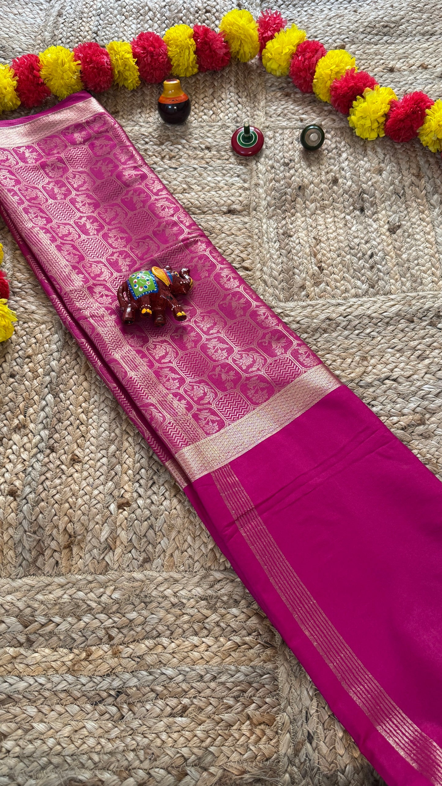 Semi Silk Brocade Half and Half Pink