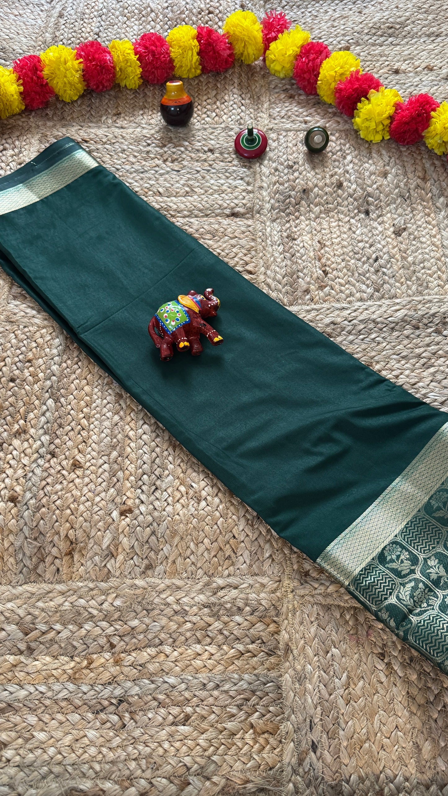 Semi Silk Brocade Half and Half Green