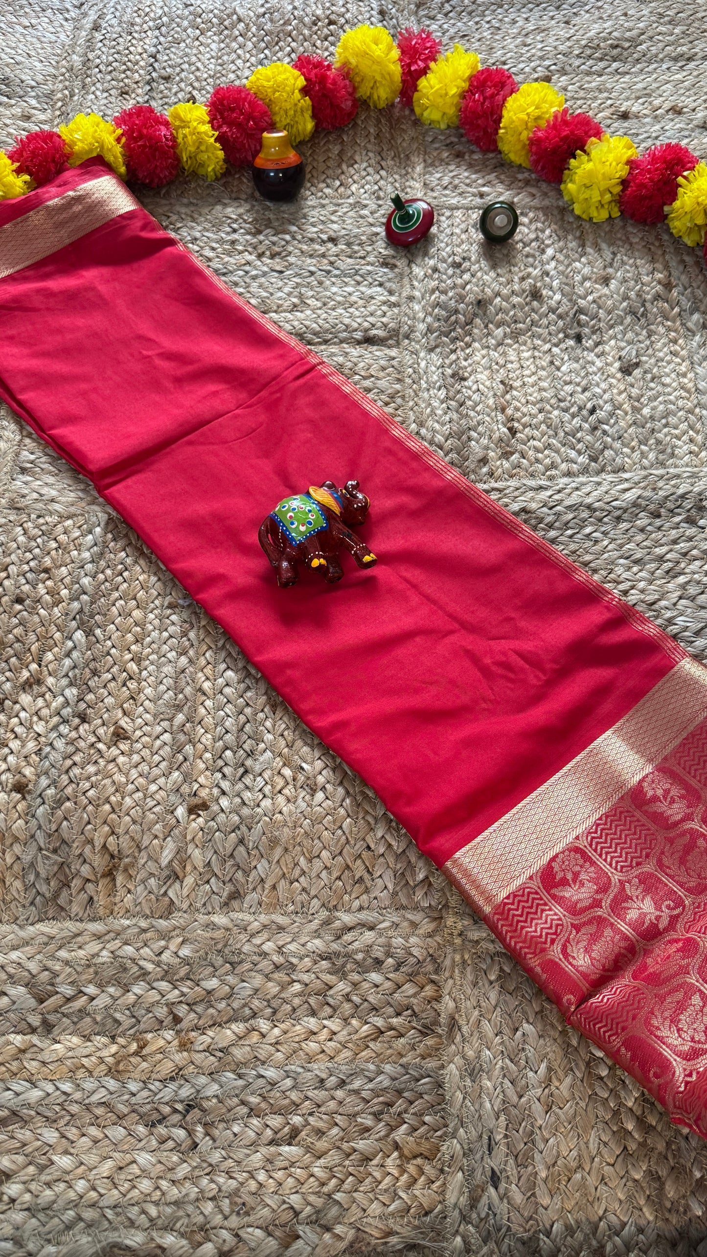 Semi Silk Brocade Half and Half Red