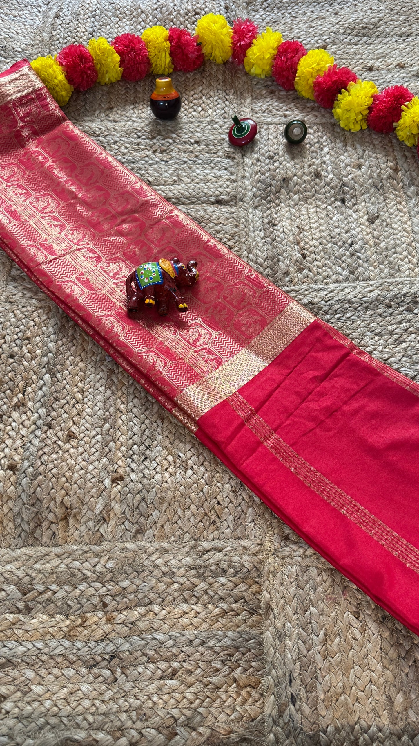 Semi Silk Brocade Half and Half Red