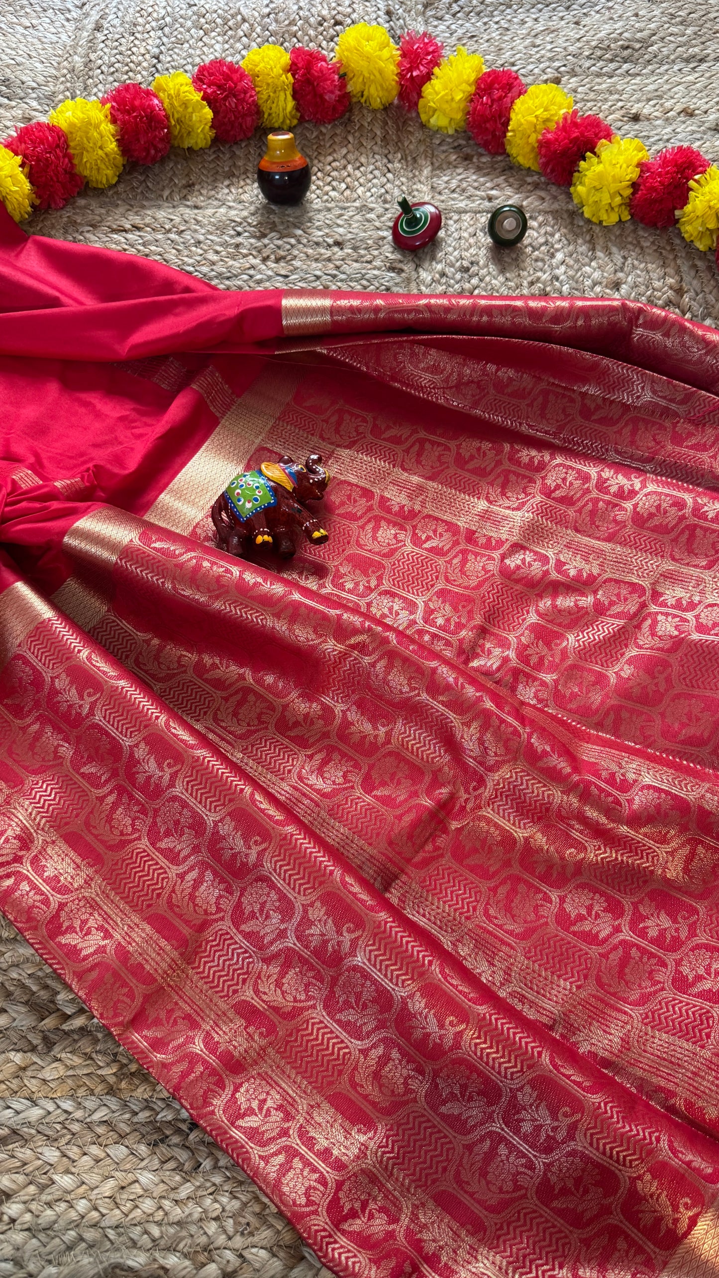 Semi Silk Brocade Half and Half Red