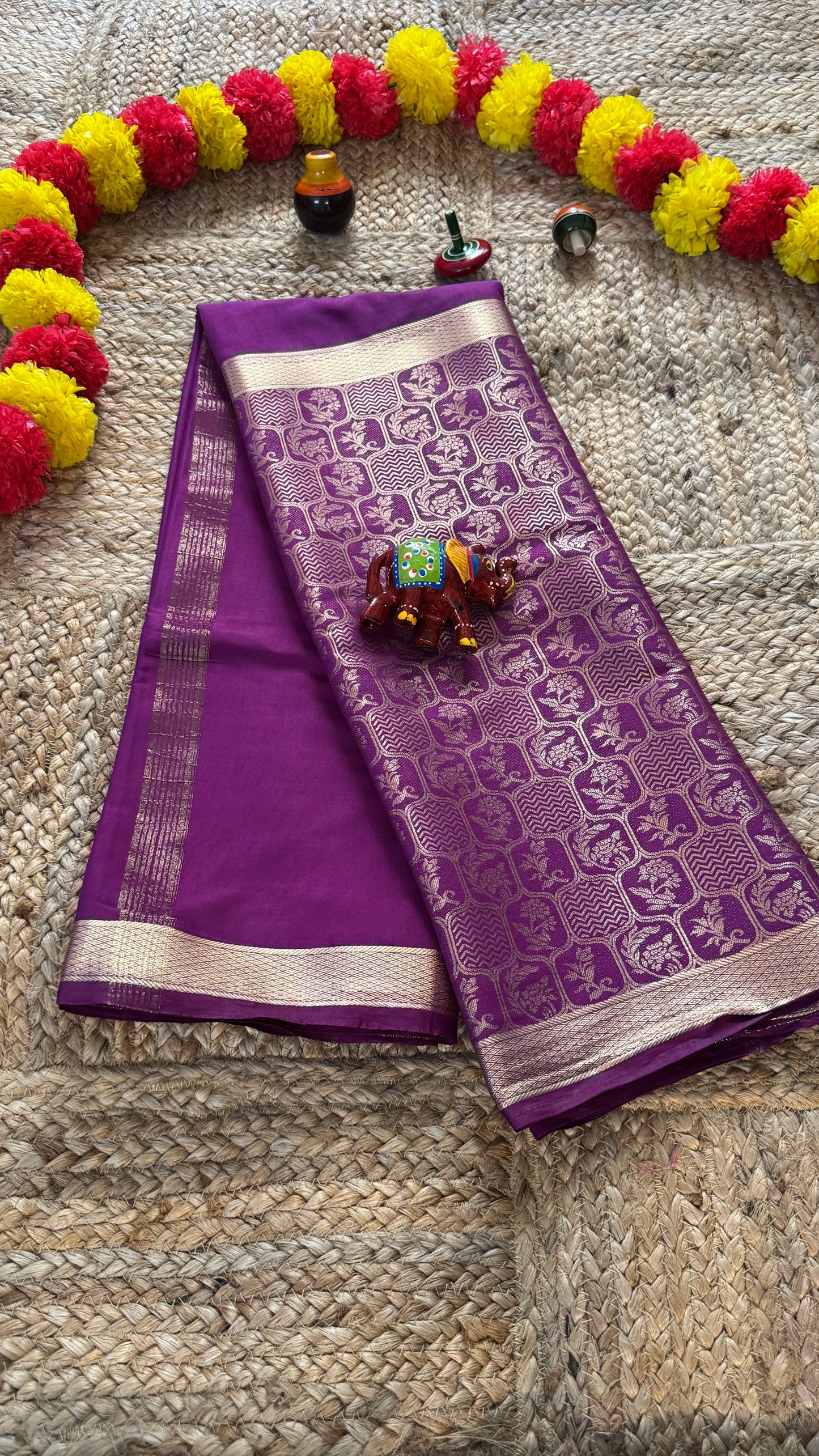 Semi Silk Brocade Half and Half Purple