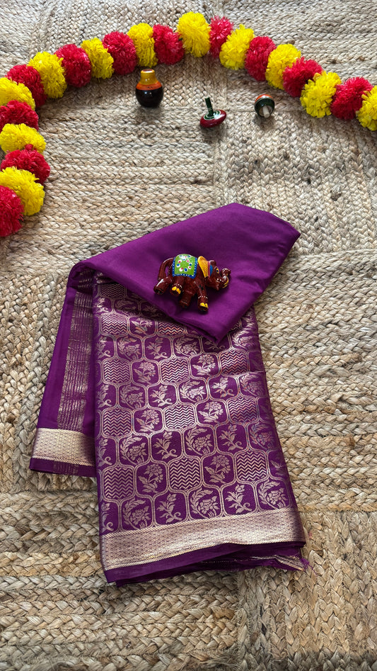 Semi Silk Brocade Half and Half Purple