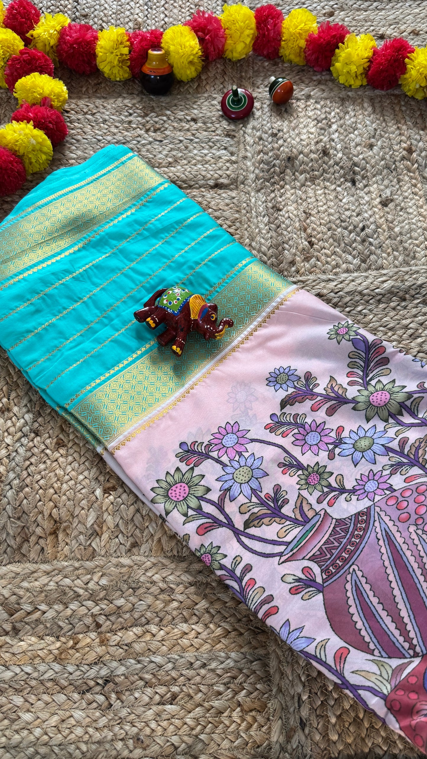 Pastels Digital Printed Saree - Torquise + Mauve new