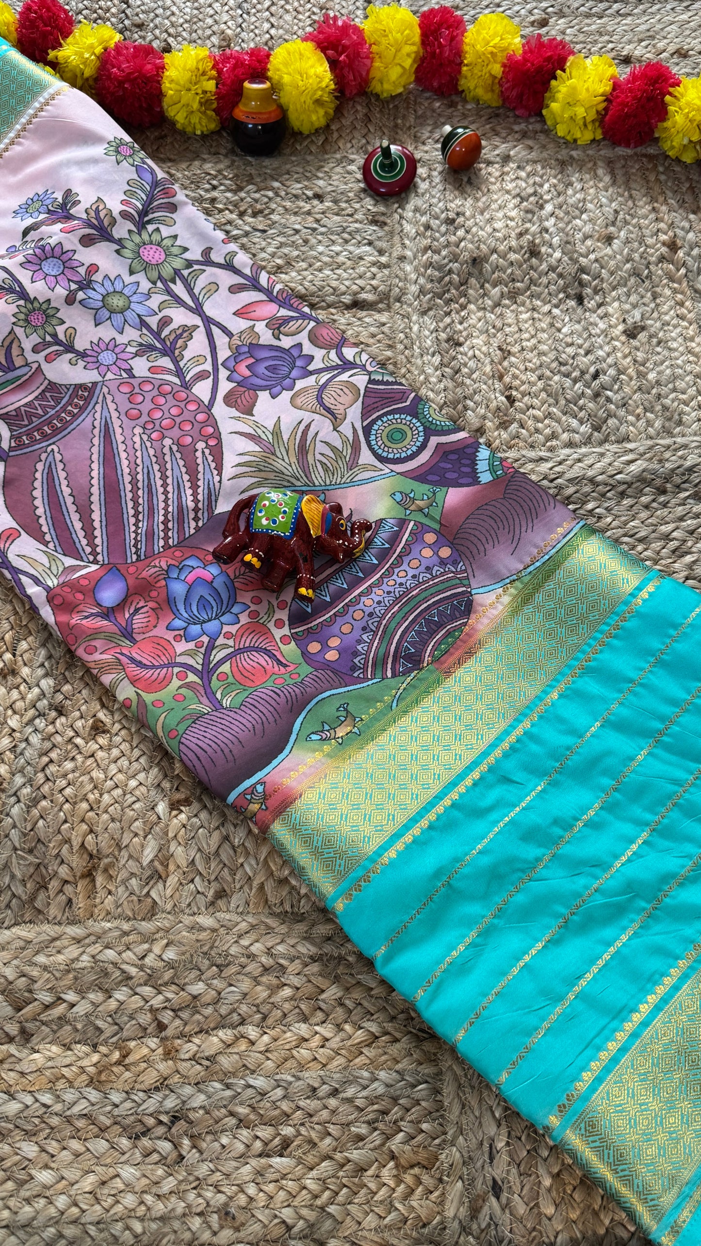 Pastels Digital Printed Saree - Torquise + Mauve new