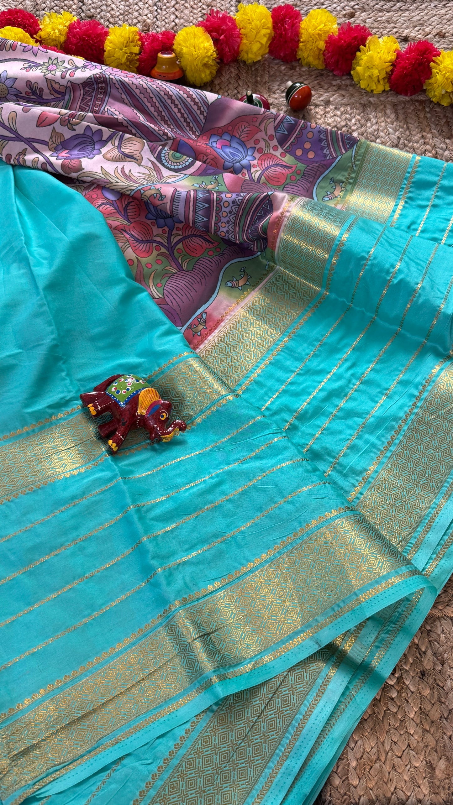 Pastels Digital Printed Saree - Torquise + Mauve new