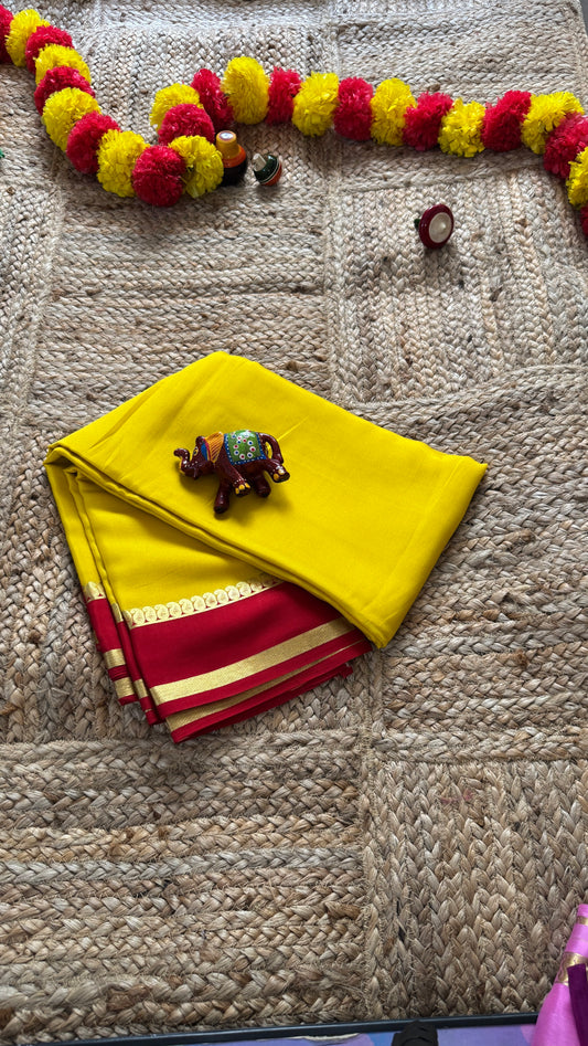 Mysore Silk - Gap Boarder Yellow and Red