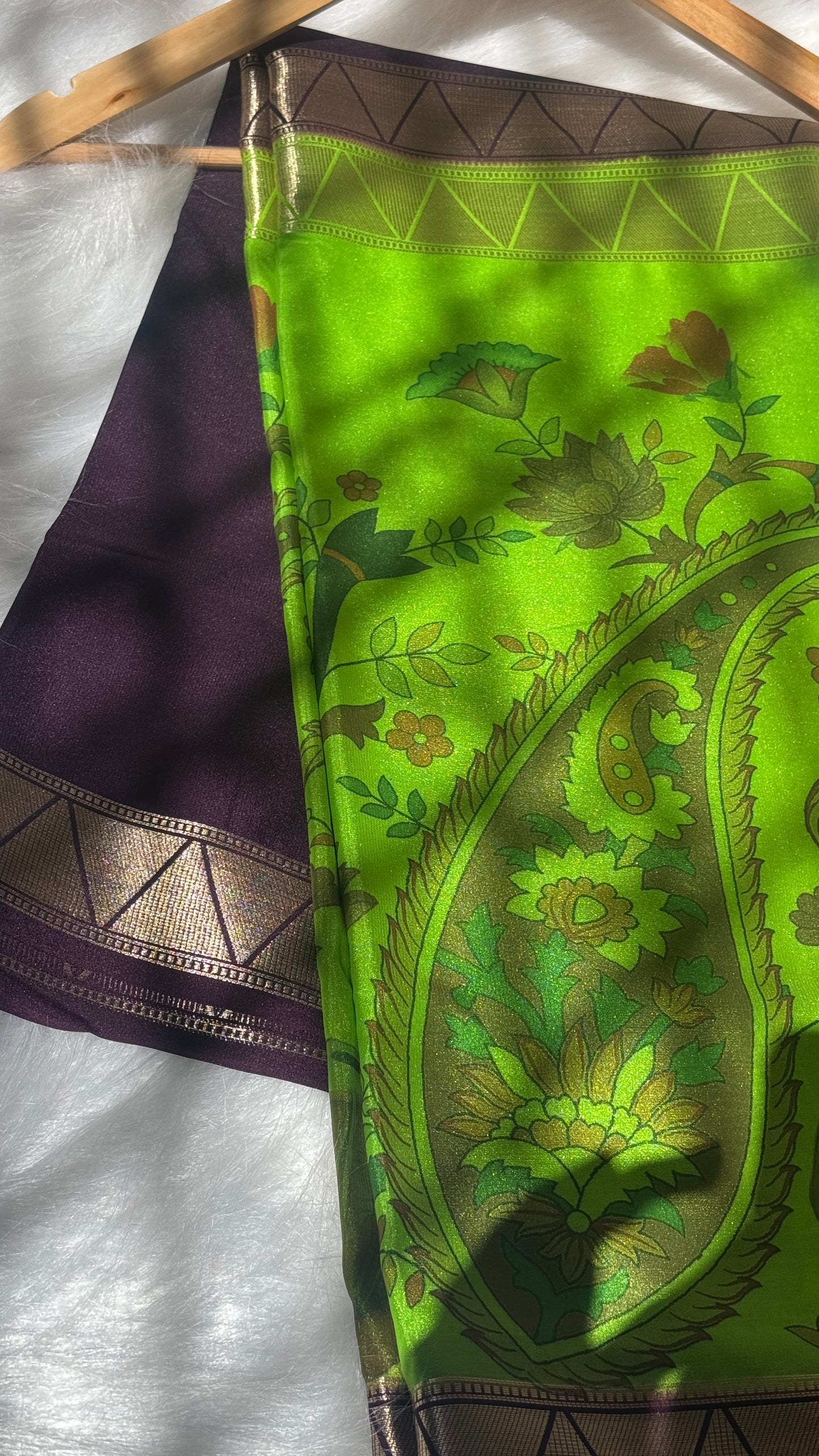 Kalamakari Purple & Neon Green Silk Saree