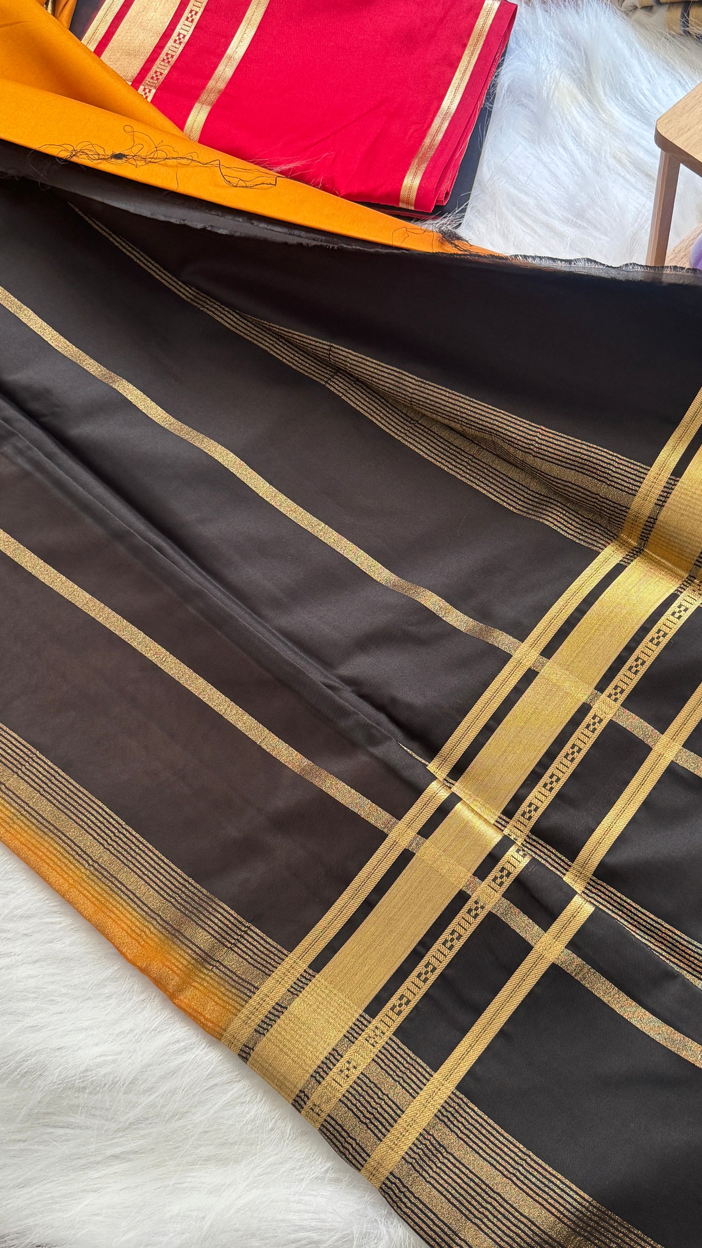 Semi Silk Saree - Bentex Boarder Mustard Yellow & Black
