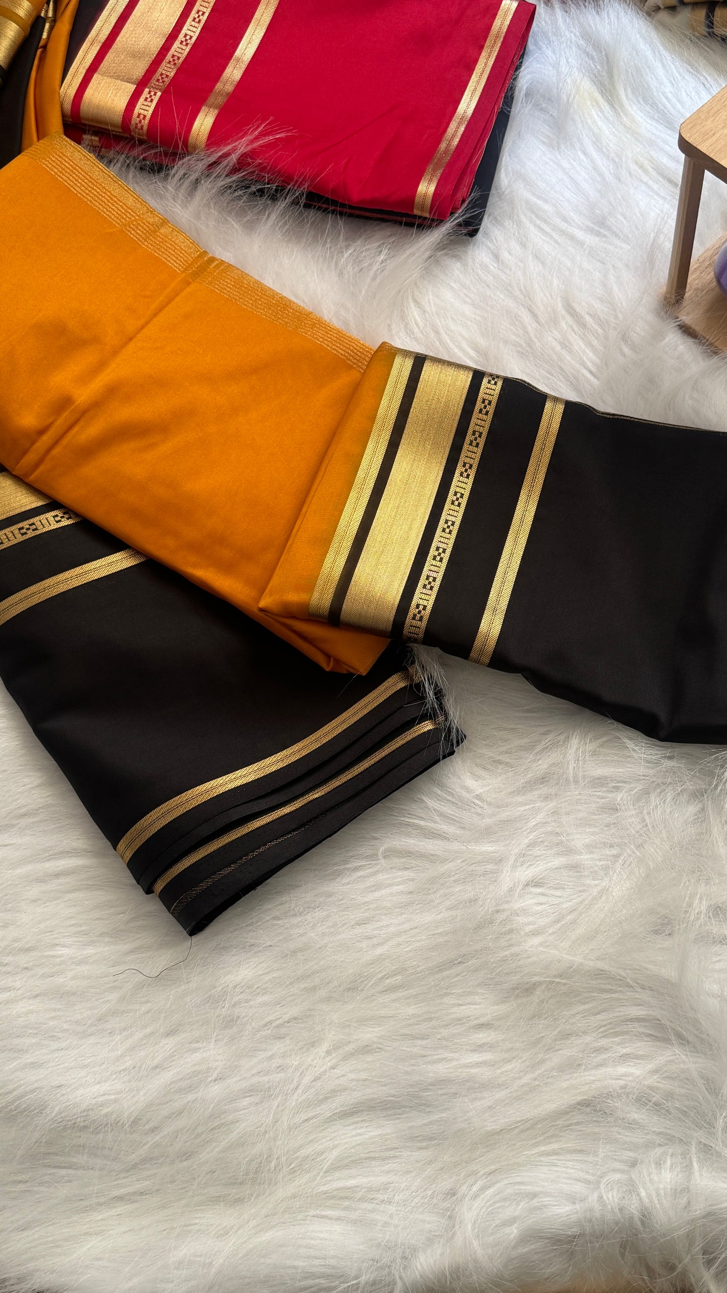 Semi Silk Saree - Bentex Boarder Mustard Yellow & Black