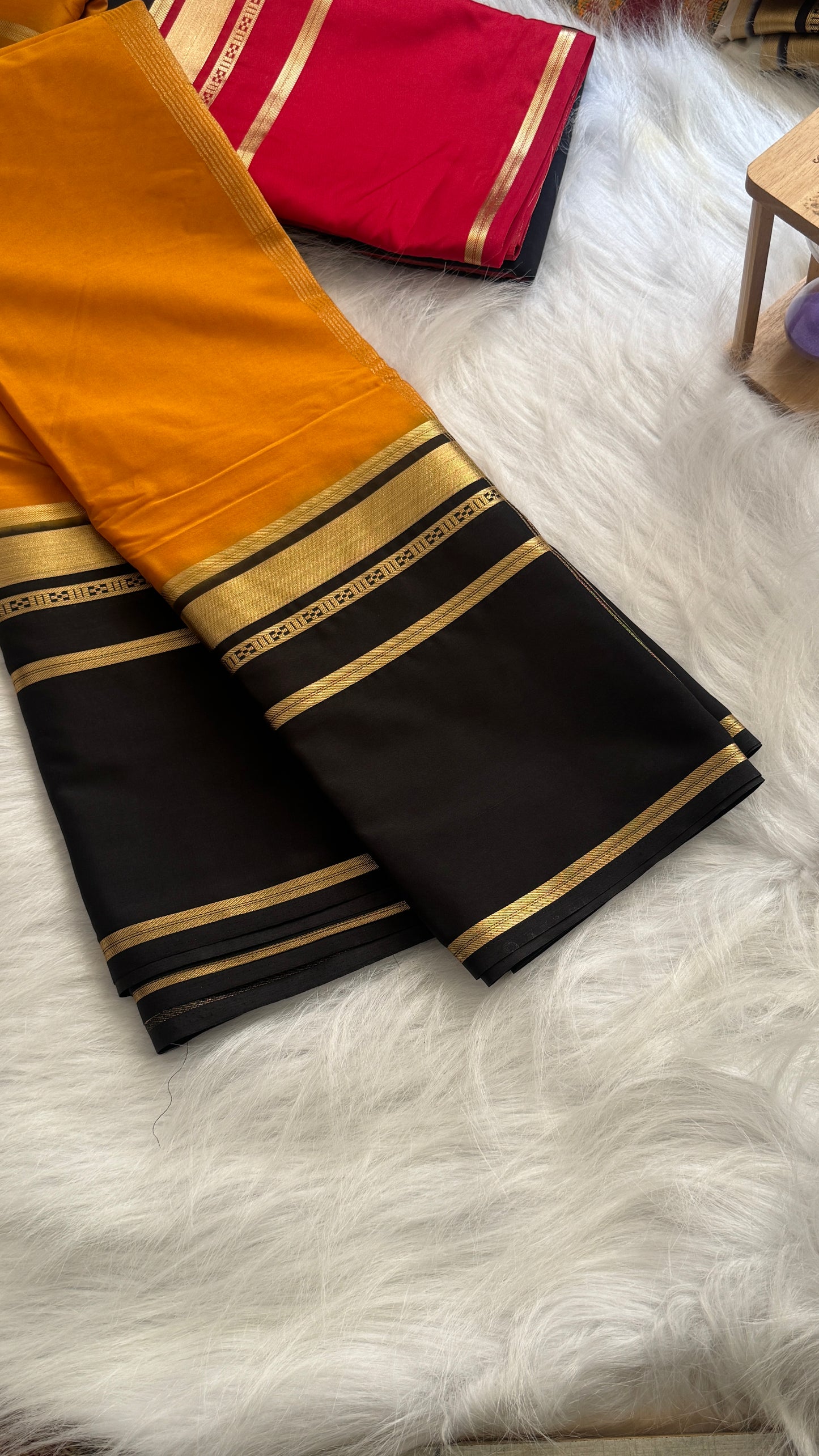Semi Silk Saree - Bentex Boarder Mustard Yellow & Black