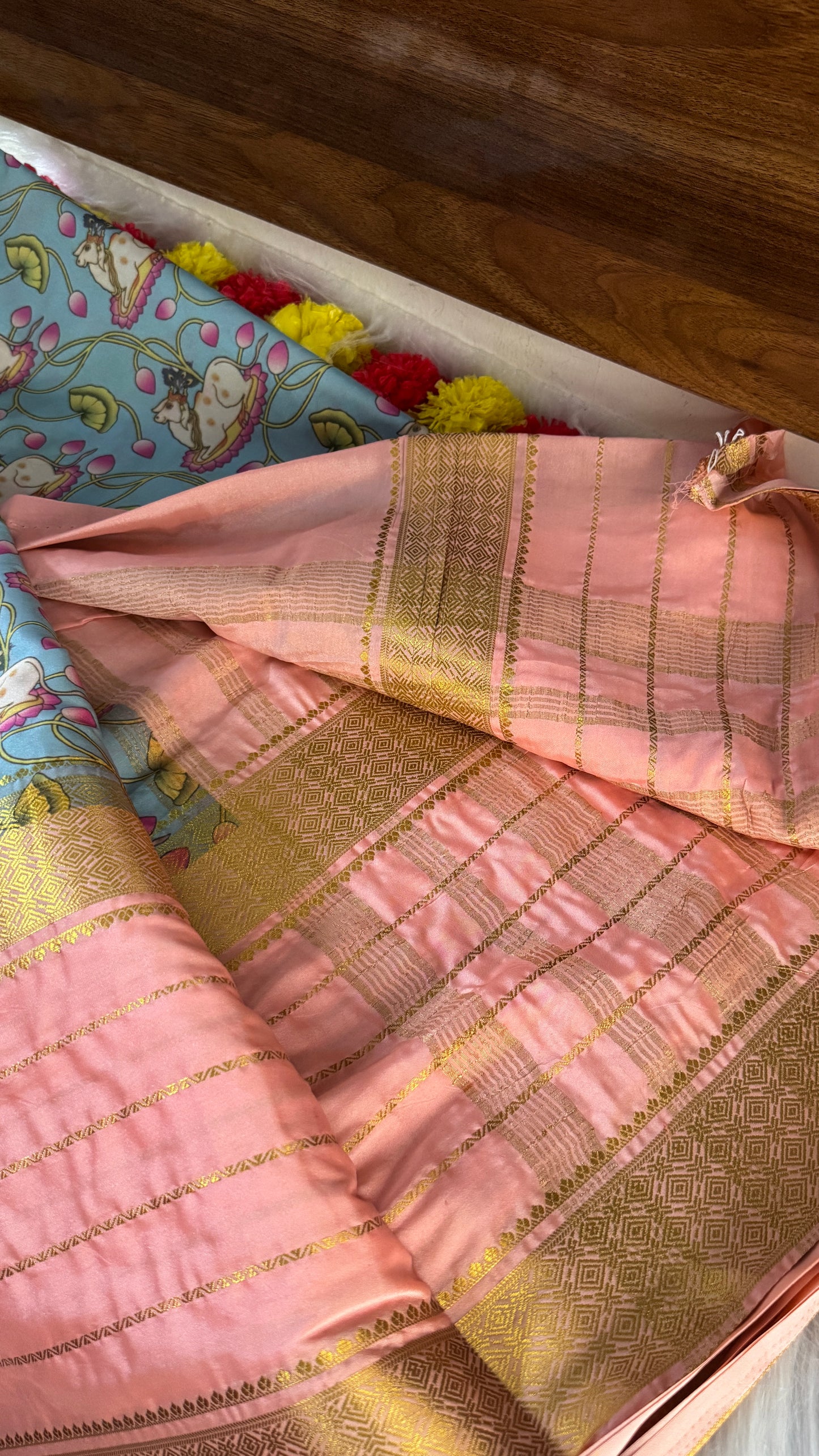 Pastels Digital Printed Saree - Peach + Blue