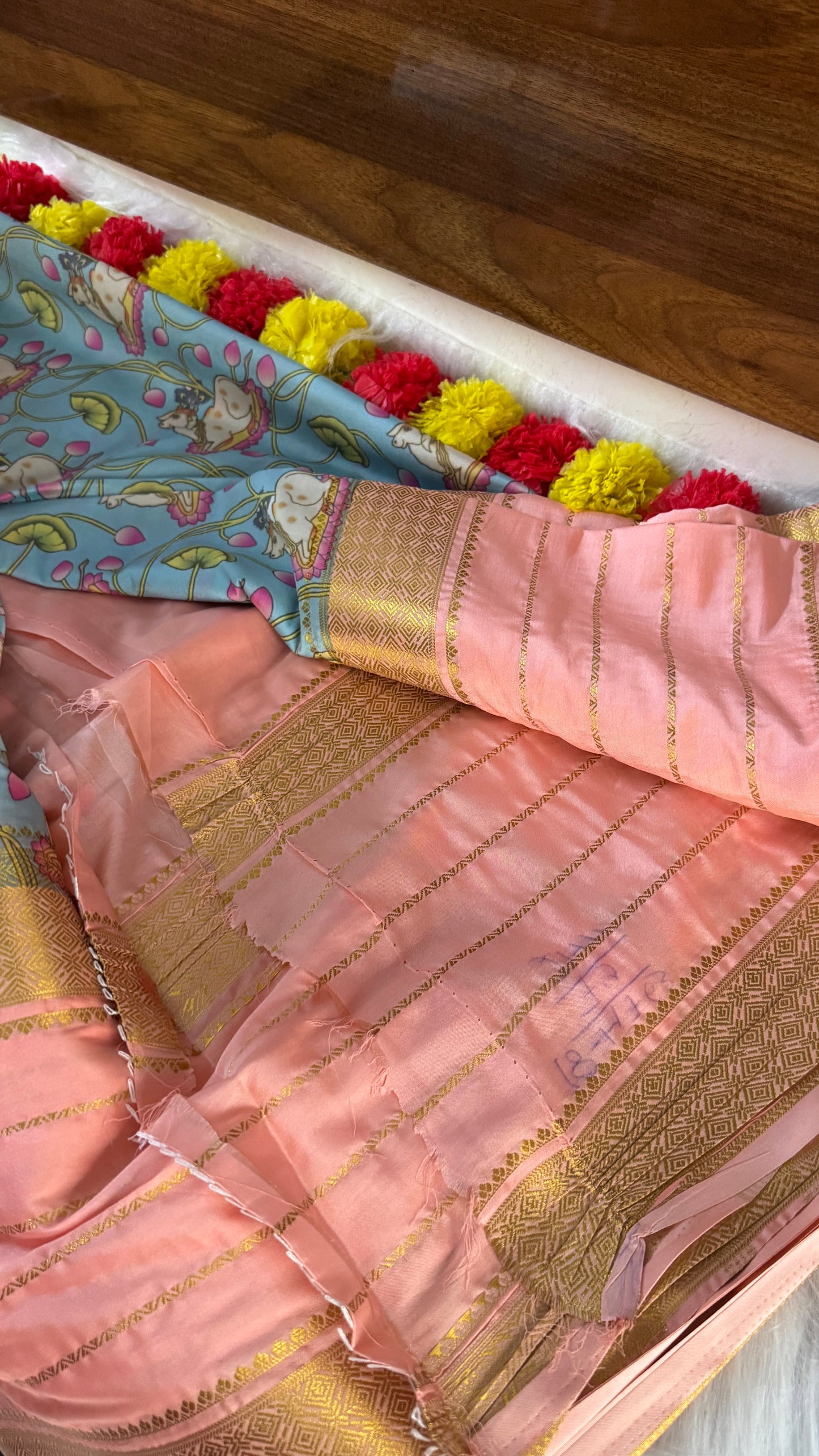 Pastels Digital Printed Saree - Peach + Blue