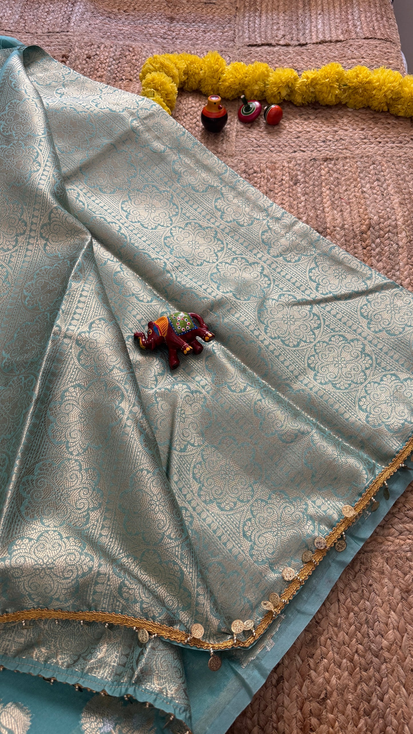 Banarasi Handloom Soft Tissue Silk Saree - Teal