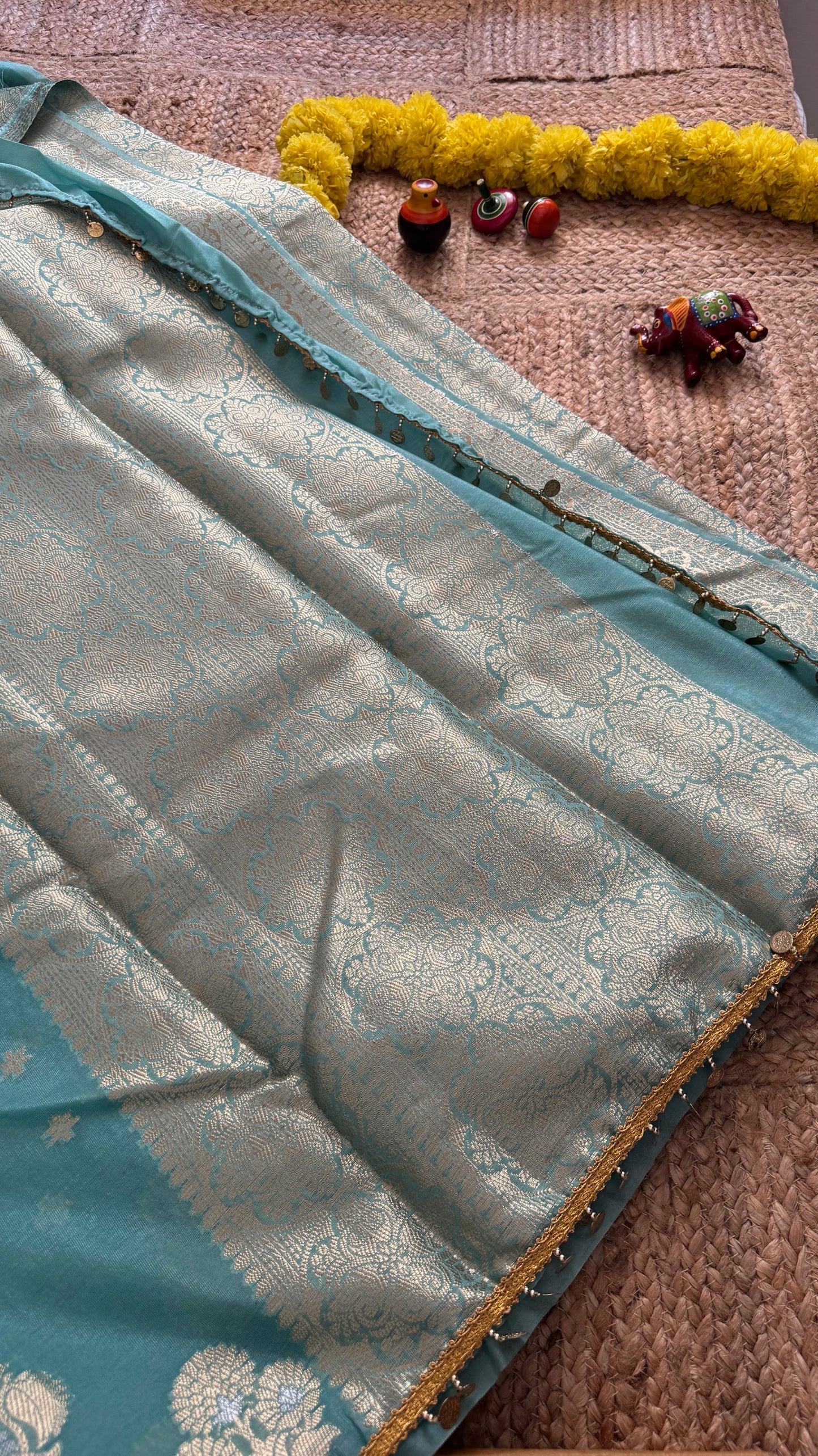 Banarasi Handloom Soft Tissue Silk Saree - Teal