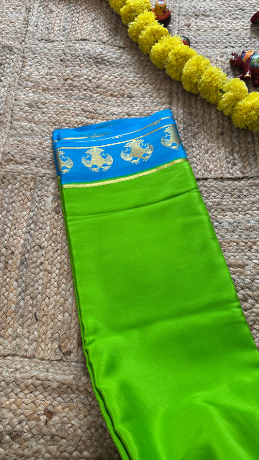 Pure Mysore Silk Saree - GandaBerunda Boarder Green and Blue
