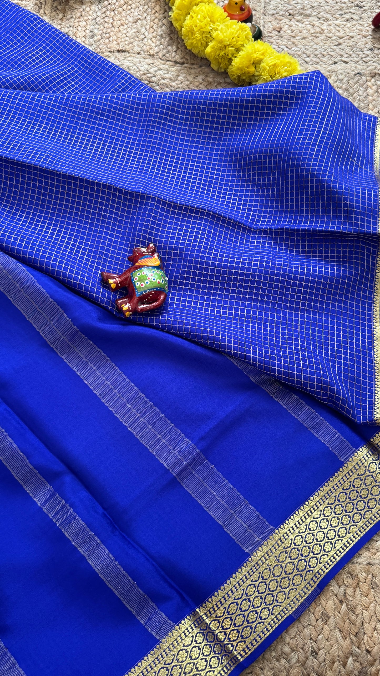 Pure Mysore Silk Sarees - Bespoke Drapes - Royal Blue Checkered