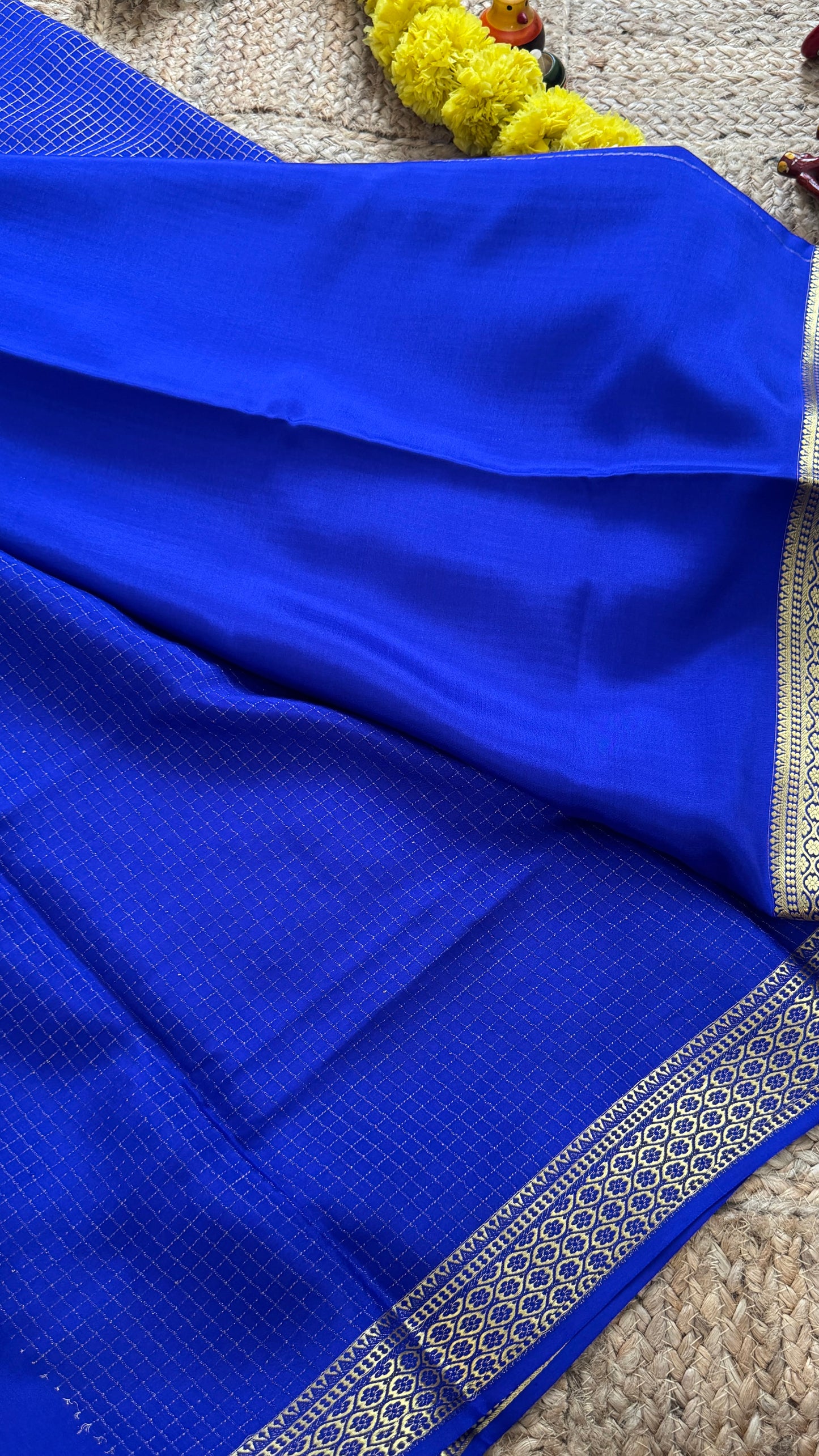 Pure Mysore Silk Sarees - Bespoke Drapes - Royal Blue Checkered