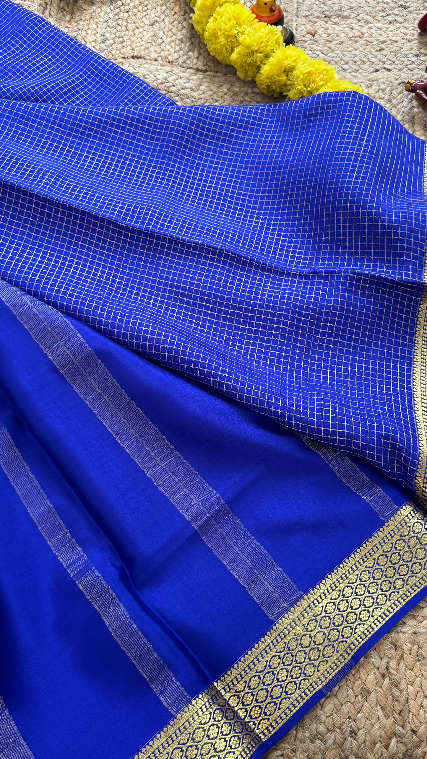 Pure Mysore Silk Sarees - Bespoke Drapes - Royal Blue Checkered